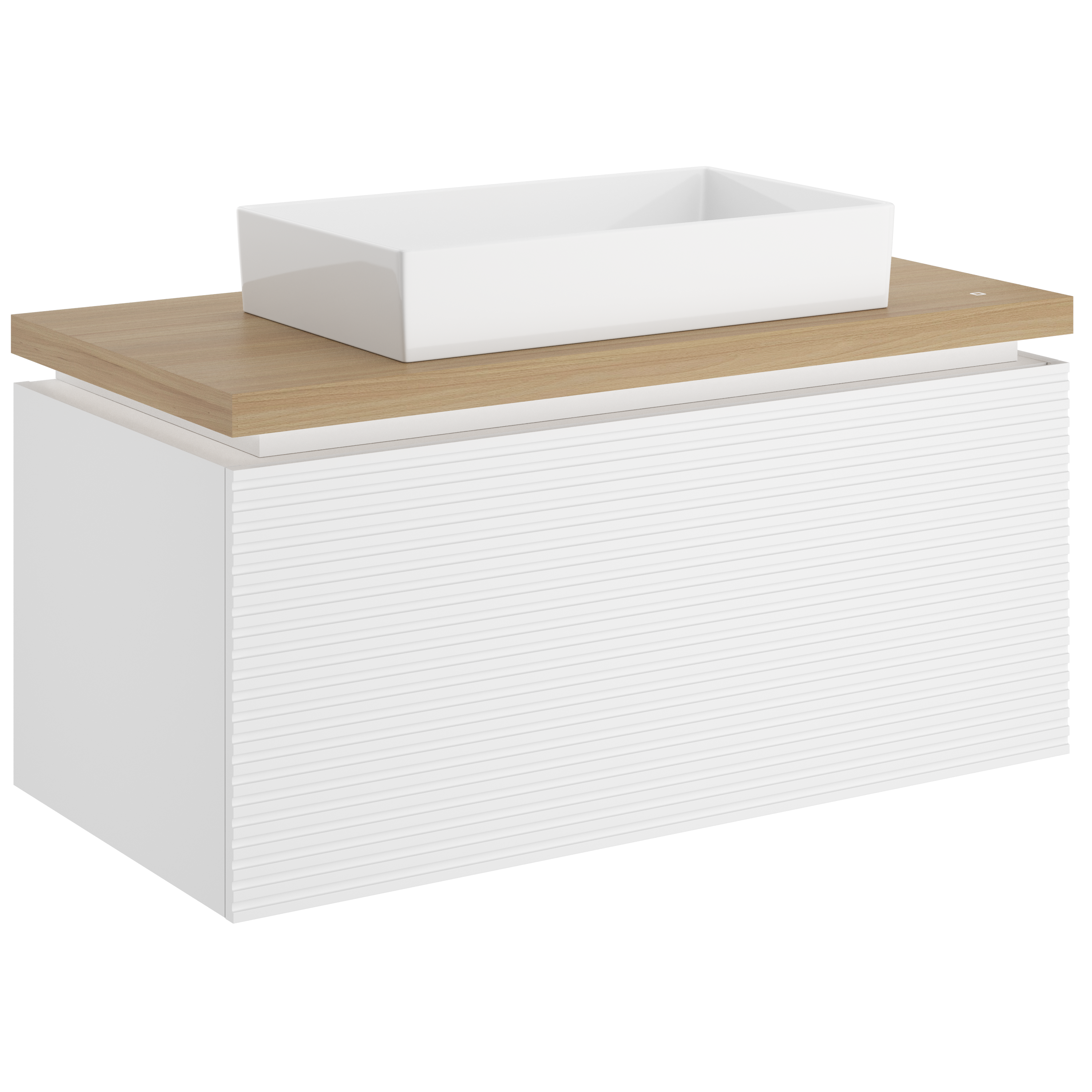 Тумба с раковиной STWORKI Рандерс 100 дерево, подвесная, с подсветкой, раковина Sanita luxe Novel Slim 60