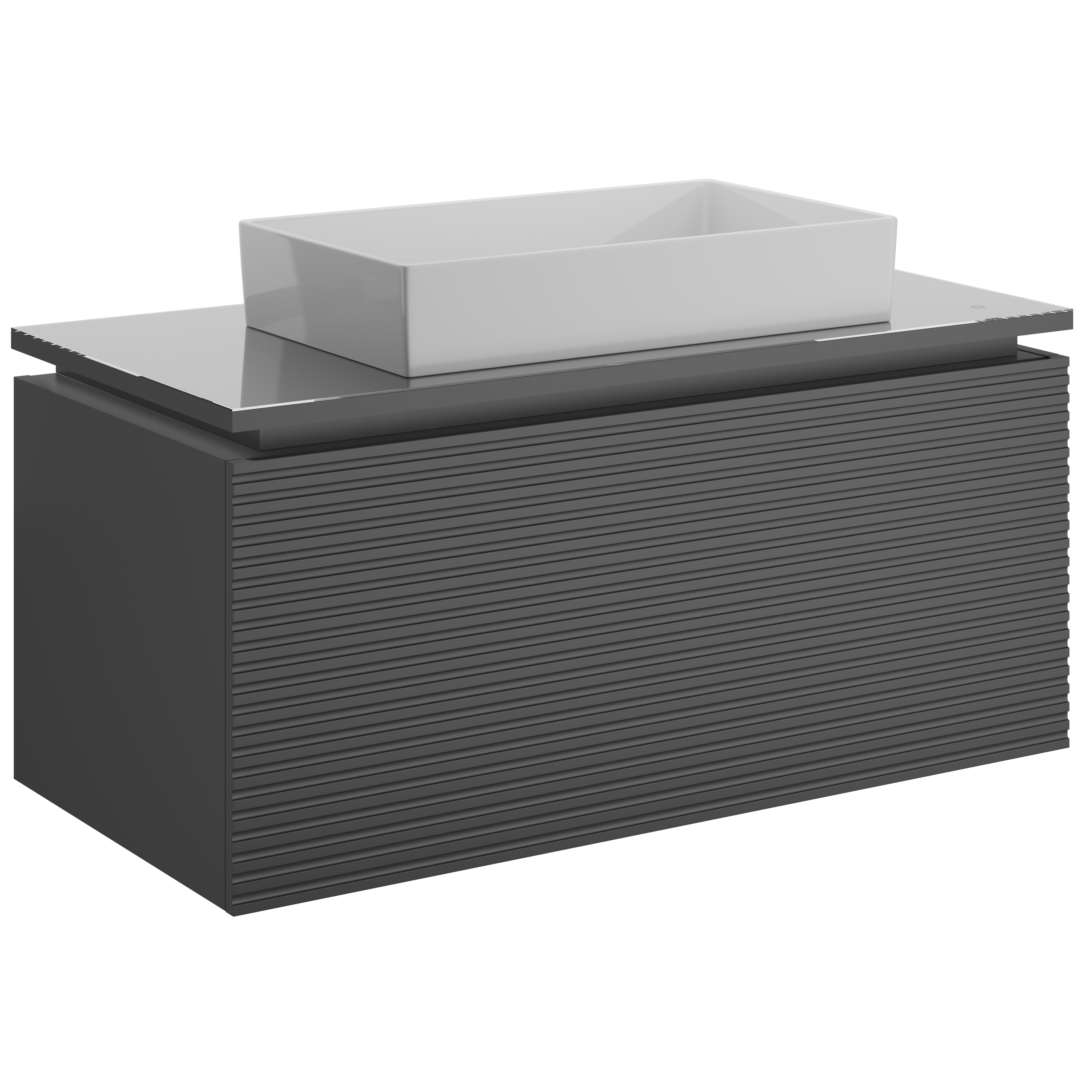 Тумба с раковиной STWORKI Рандерс 100 антрацит, подвесная, с подсветкой, раковина Sanita luxe Novel Slim 60