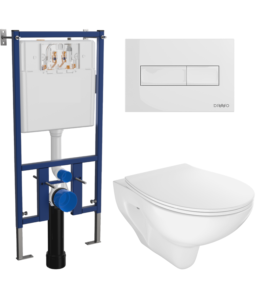 Комплект 4 в 1 Унитаз подвесной STWORKI Хедмарк 3510 безободковый + Сиденье Smart 0302 быстросъемное, с микролифтом + Инсталляция DIWO 4501 + Кнопка 7320 цвет глянцевый белый