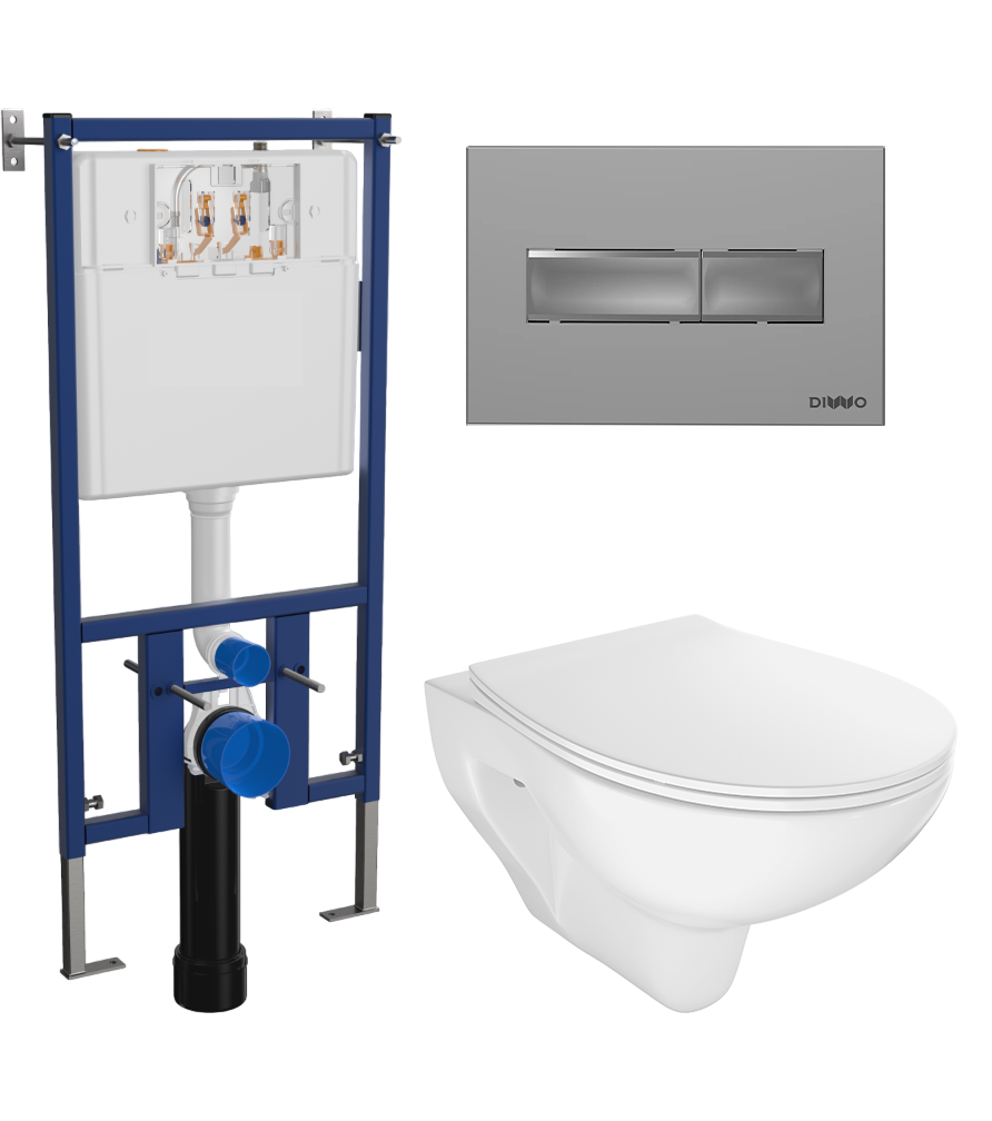 Комплект 4 в 1 Унитаз подвесной STWORKI Хедмарк 3510 безободковый + Сиденье Smart 0302 быстросъемное, с микролифтом + Инсталляция DIWO 4501 + Кнопка 7321 цвет матовый хром
