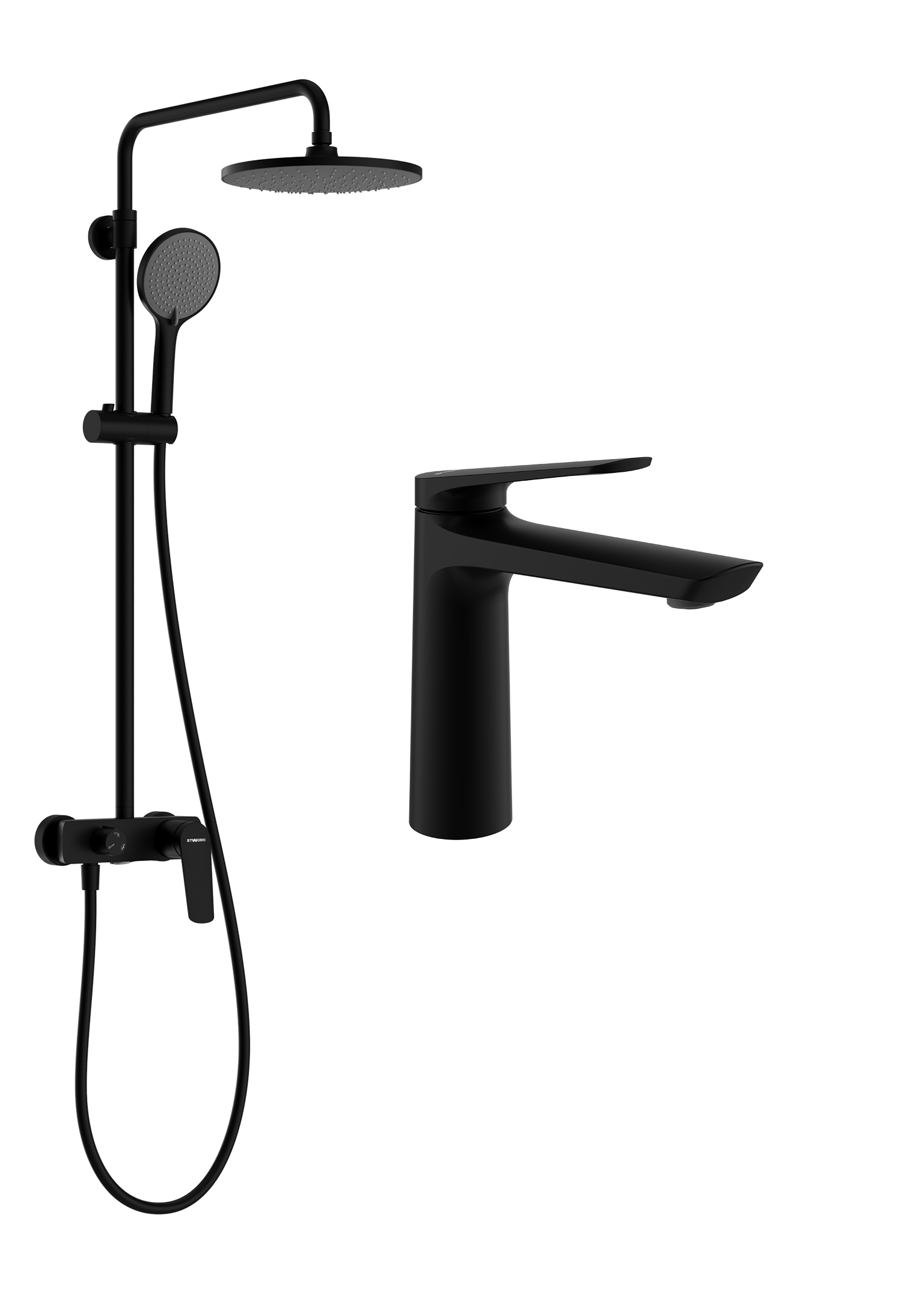 Комплект для ванной Смеситель STWORKI Вирклунд S05010BK, матовый черный + Стойка S05170BK, матовый чёрный