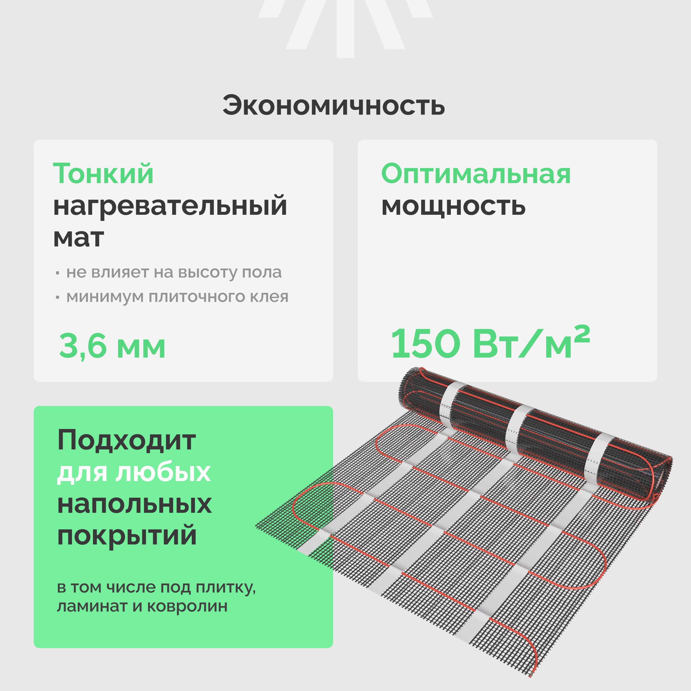 Теплый пол EWRIKA MAT EWR под плитку, на стяжку, 900 Вт, 6 м2, с терморегулятором, черный, программируемый купить в Тамбове