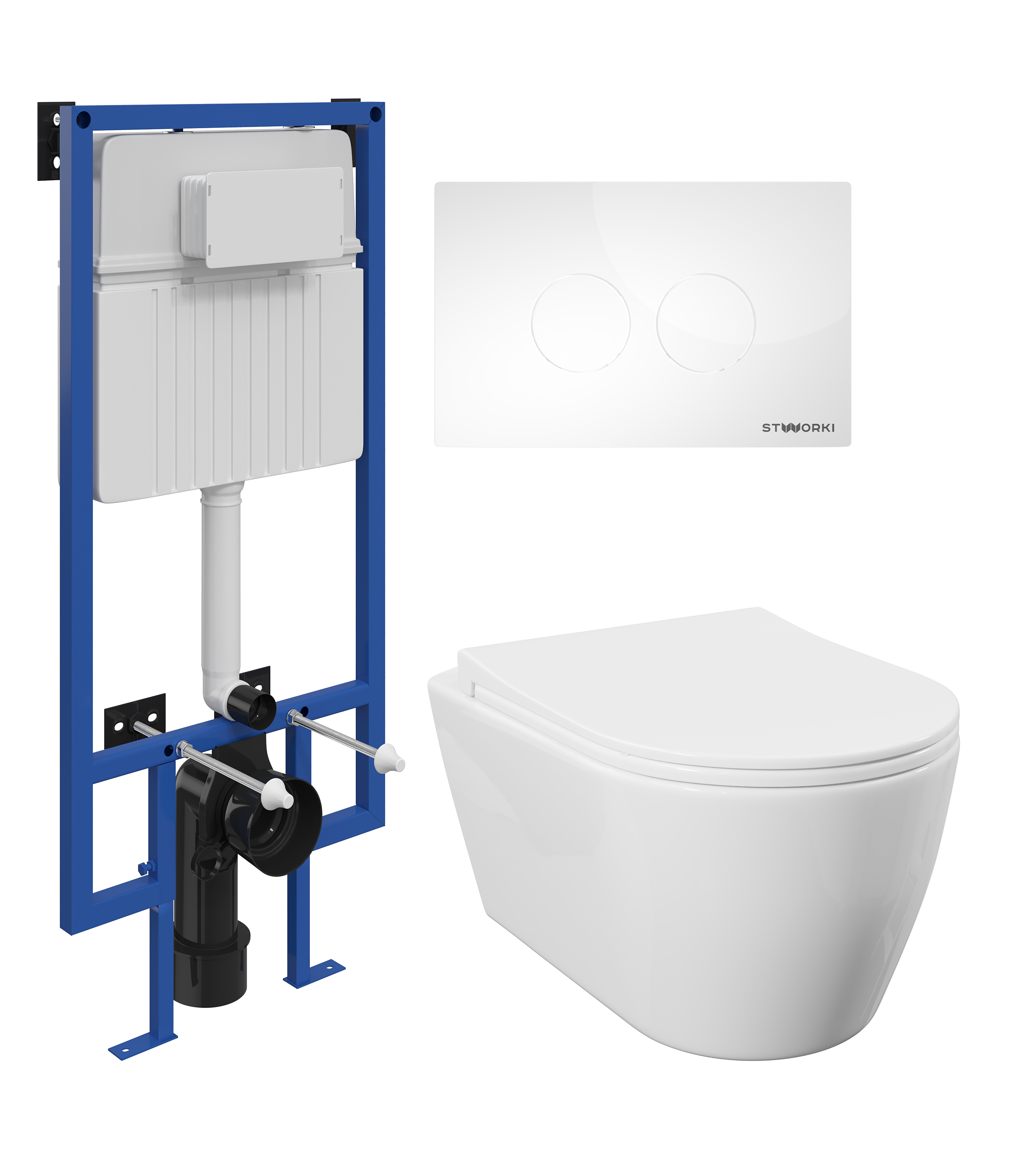Комплект 3 в 1 Унитаз подвесной STWORKI Ноттвиль SETK3104-2616 белый + Инсталляция 510162 + Кнопка Хельсинки 500470