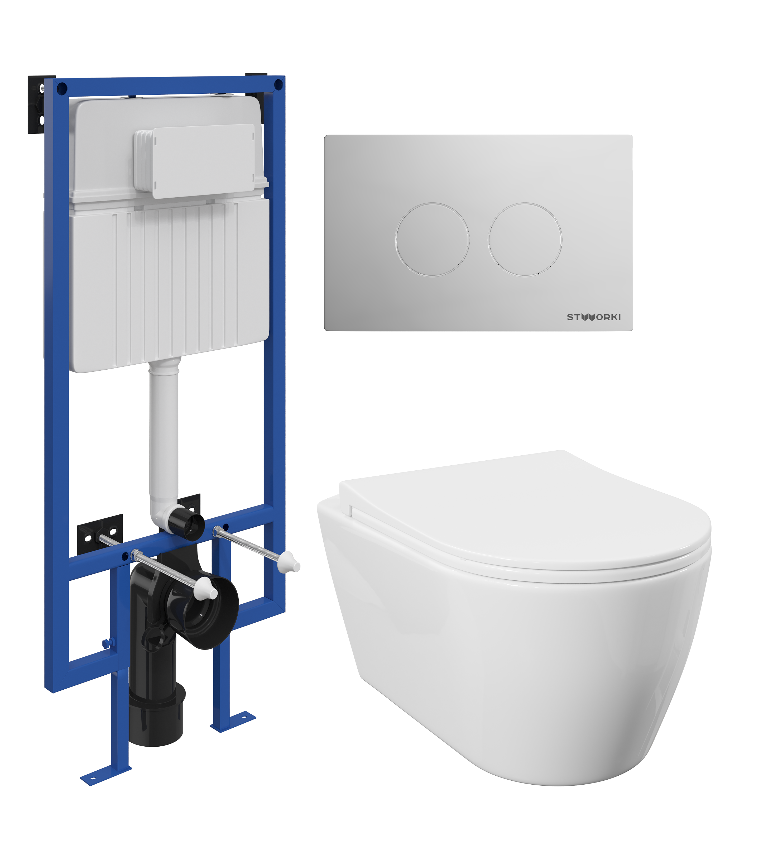 Комплект 3 в 1 Унитаз подвесной STWORKI Ноттвиль SETK3104-2616 белый + Инсталляция 510162 + Кнопка Хельсинки 500472