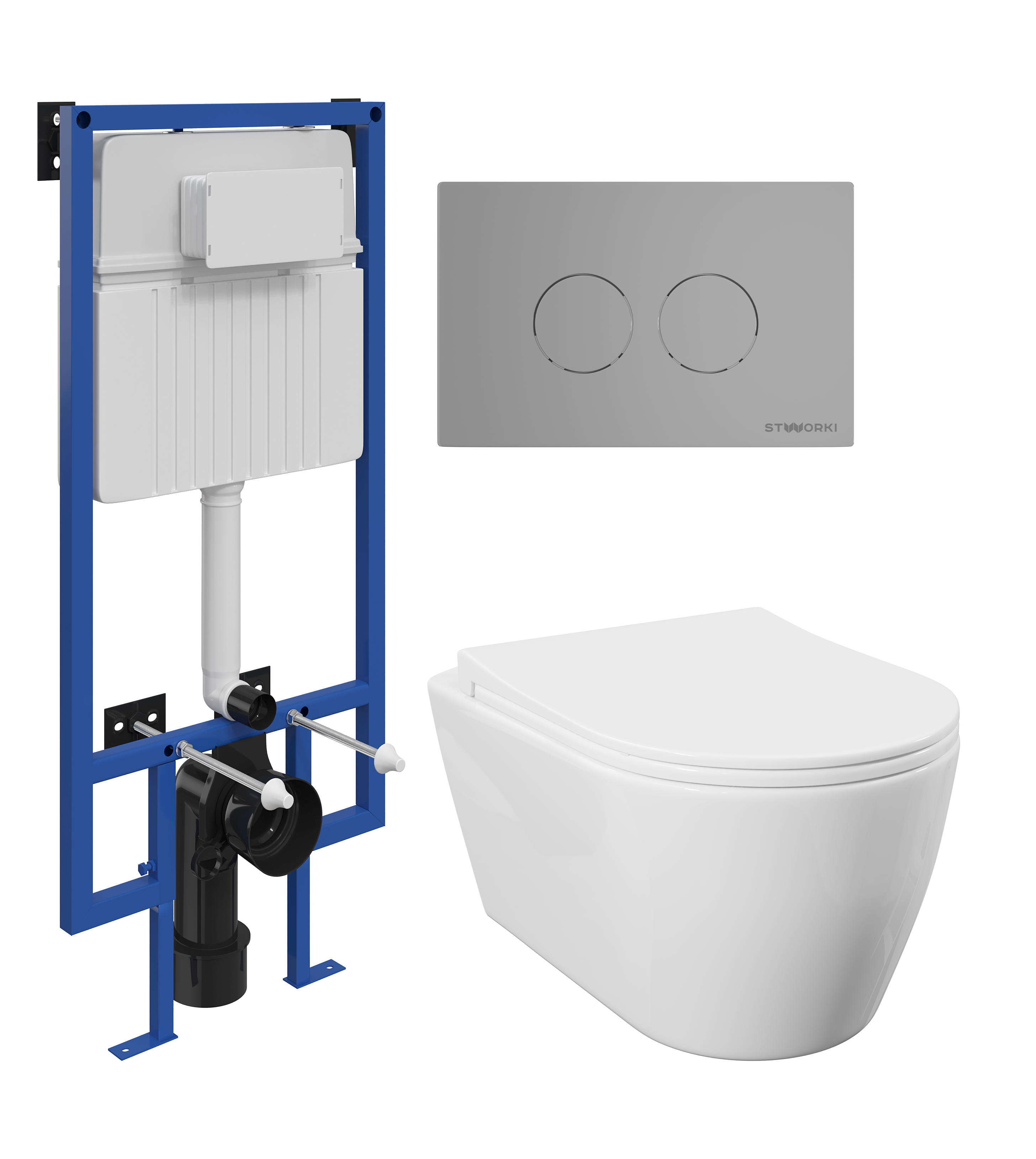Комплект 3 в 1 Унитаз подвесной STWORKI Ноттвиль SETK3104-2616 белый + Инсталляция 510162 + Кнопка Хельсинки 500473