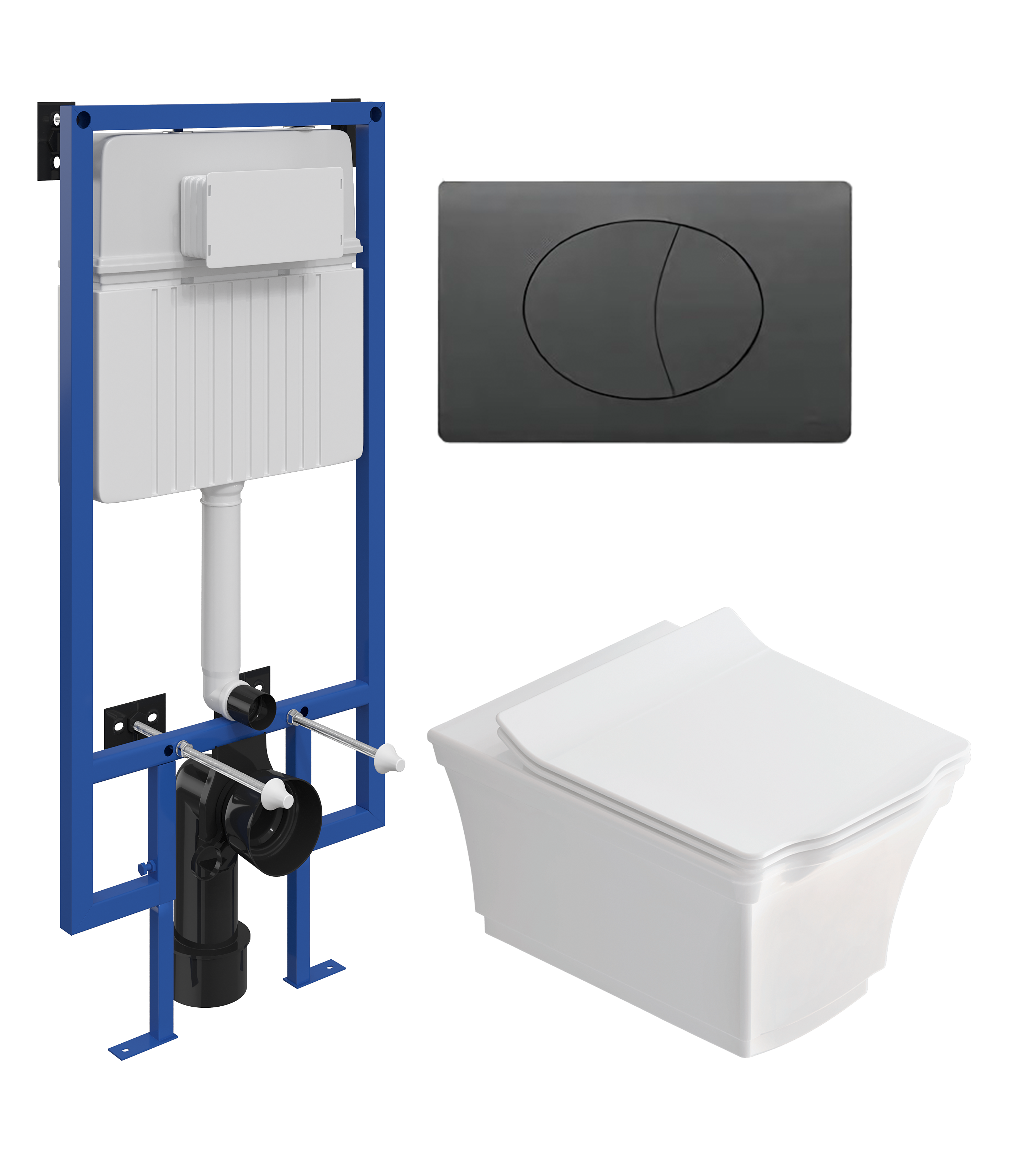 Комплект 3 в 1 Унитаз подвесной STWORKI Хадстен SETK3304-0616-001-1-6000 + Инсталляция 510162 + Кнопка 230858 цвет матовый черный
