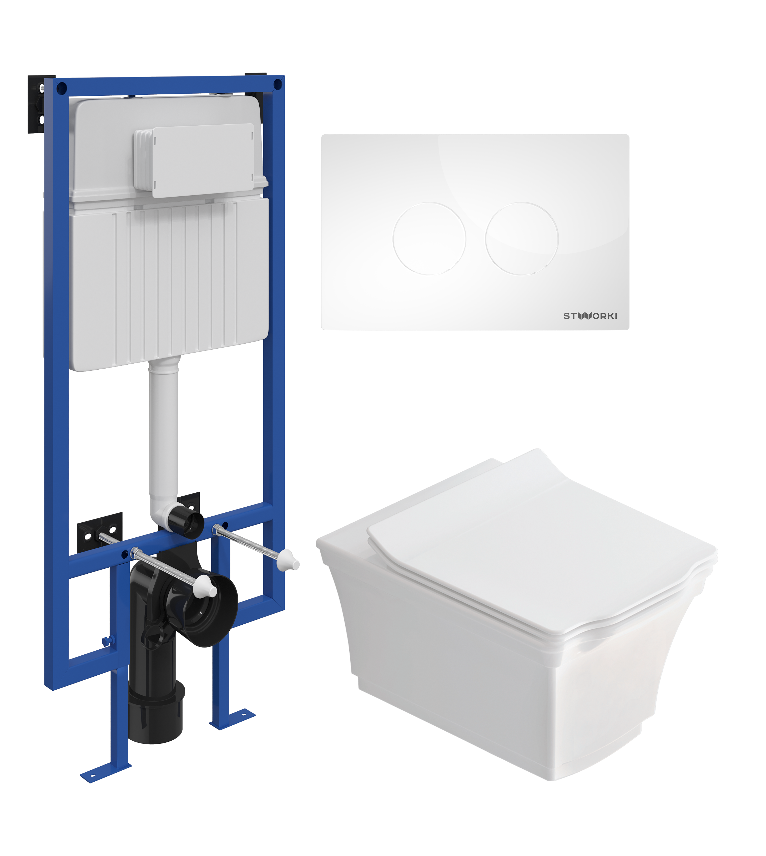 Комплект 3 в 1 Унитаз подвесной STWORKI Хадстен SETK3304-0616-001-1-6000 + Инсталляция 510162 + Кнопка Хельсинки 500470 цвет глянцевый белый