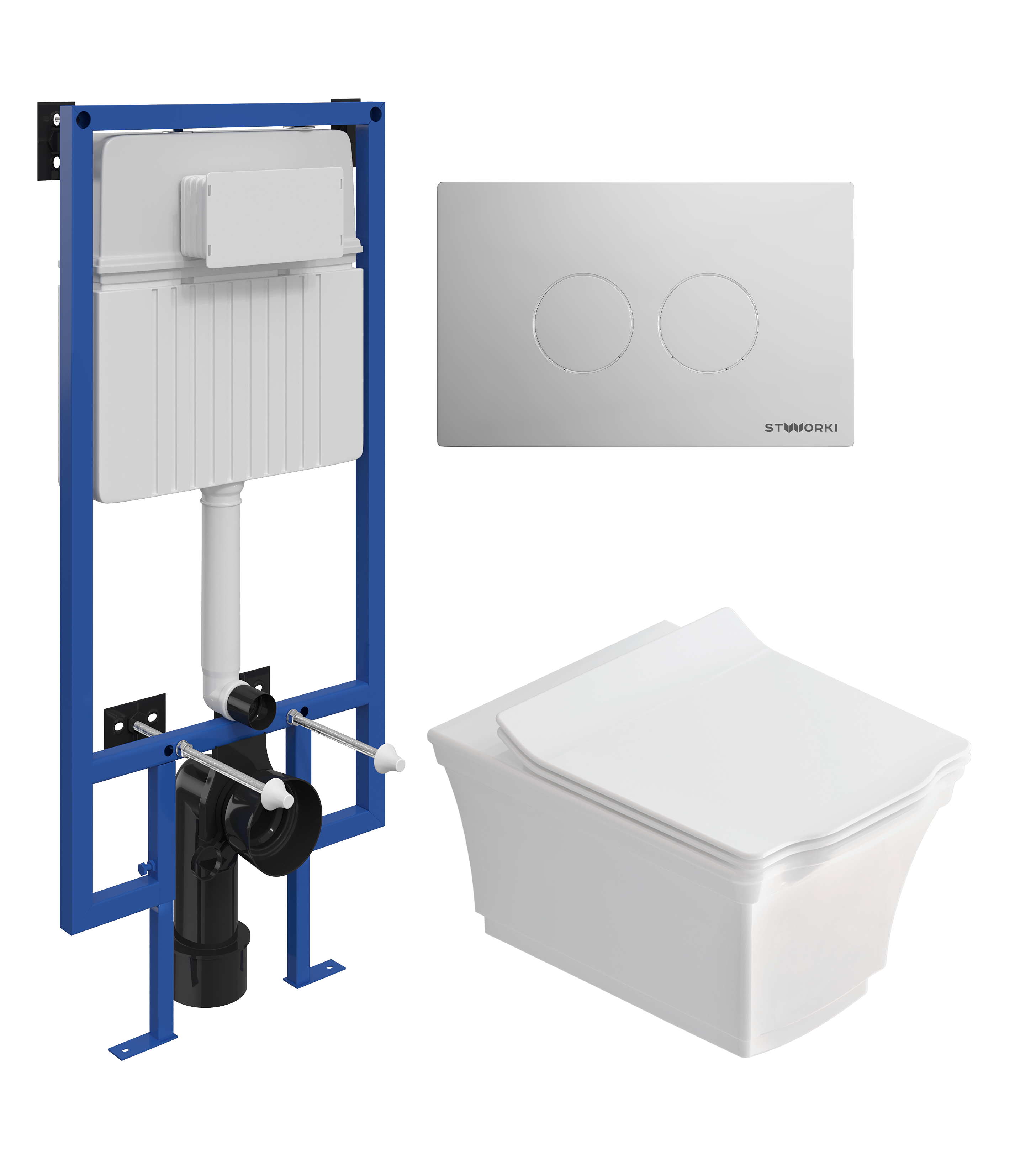 Комплект 3 в 1 Унитаз подвесной STWORKI Хадстен SETK3304-0616-001-1-6000 + Инсталляция 510162 + Кнопка Хельсинки 500472 цвет глянцевый хром