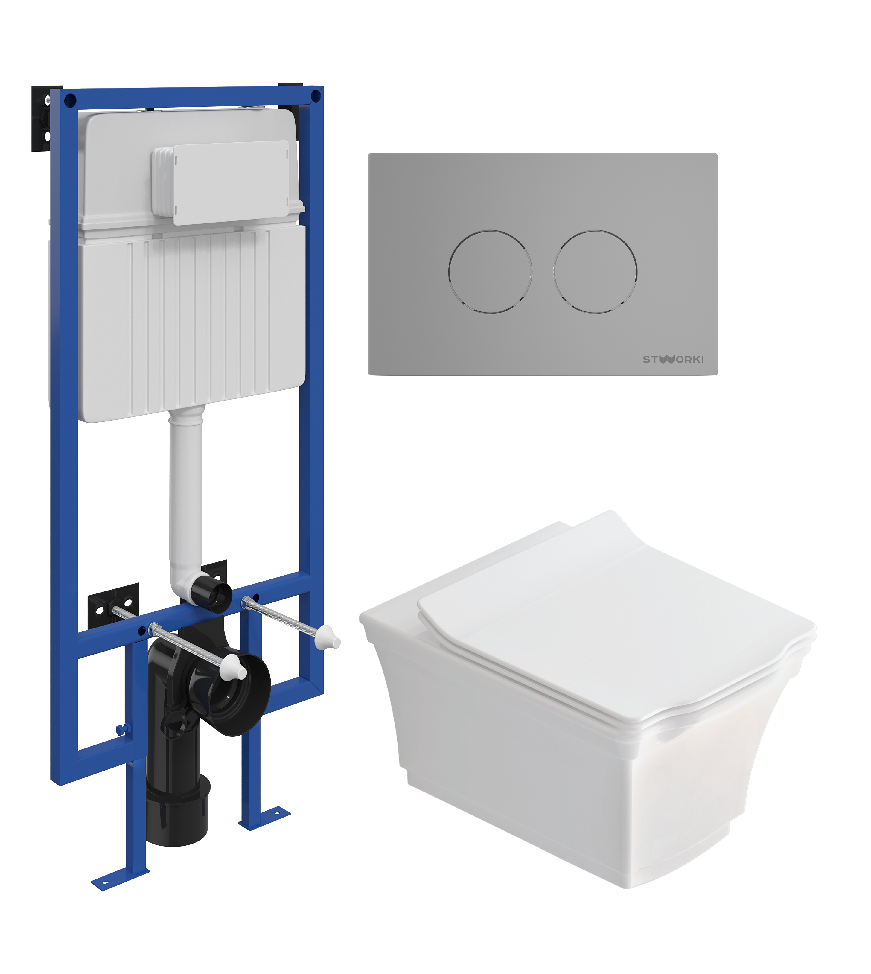 Комплект 3 в 1 Унитаз подвесной STWORKI Хадстен SETK3304-0616-001-1-6000 + Инсталляция 510162 + Кнопка Хельсинки 500473 цвет матовый хром