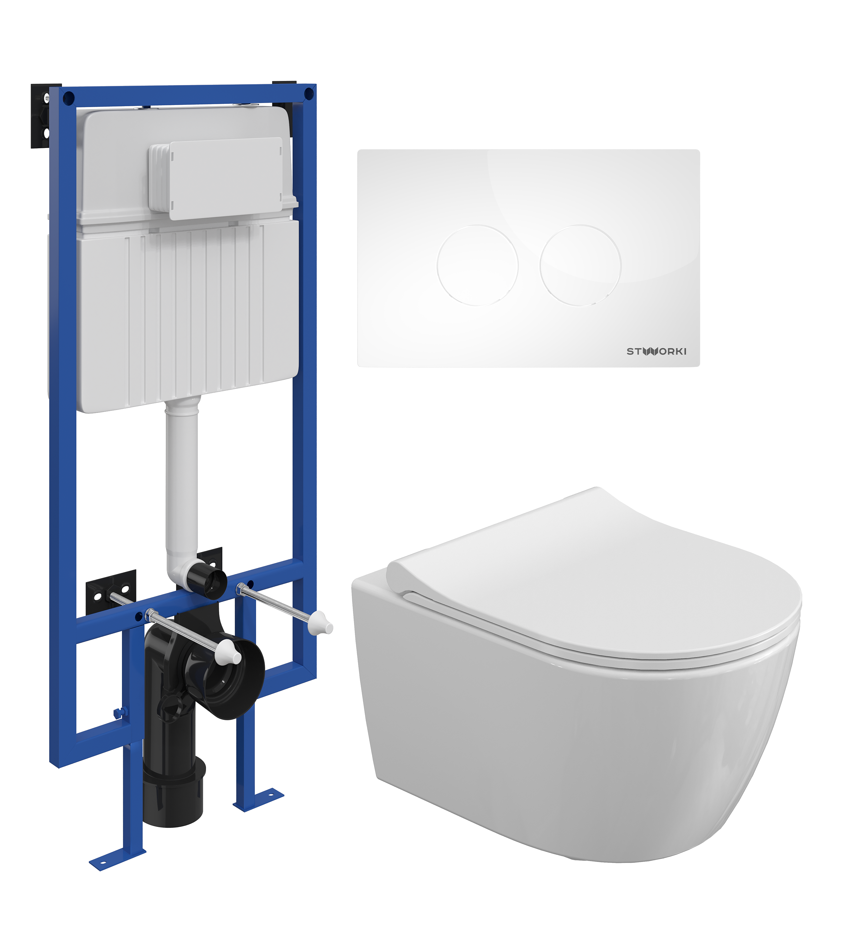 Комплект 4 в 1 Унитаз подвесной STWORKI Ларвик 5512 безободковый + Крышка 530224 + Инсталляция 510162 + Кнопка Хельсинки 500470