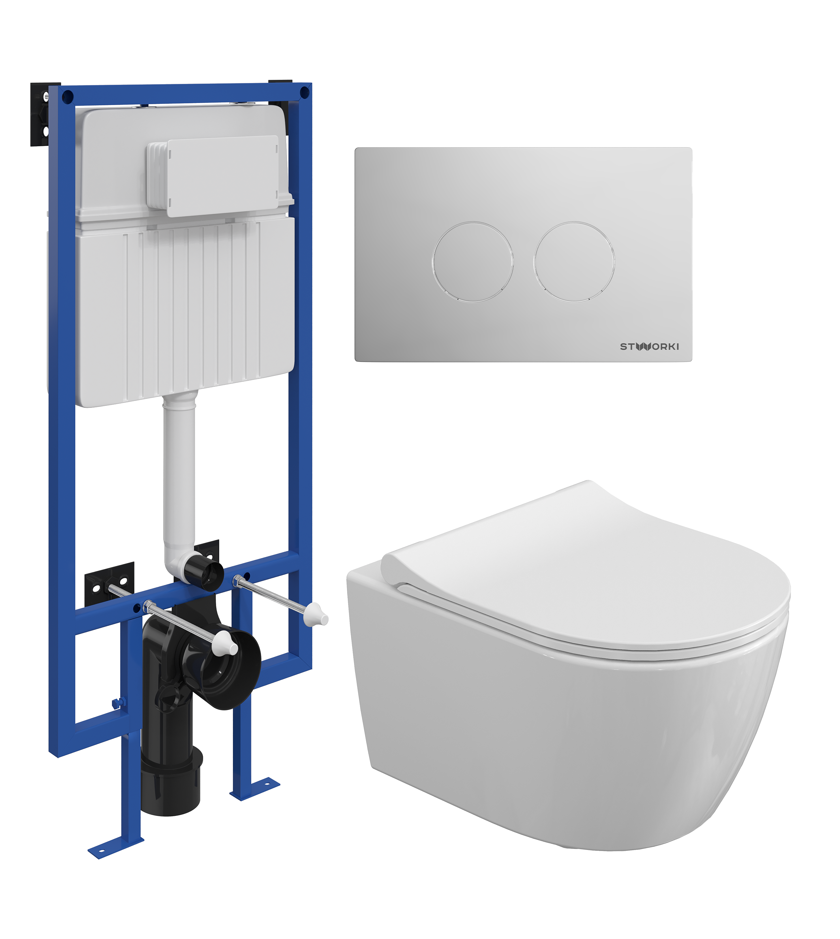 Комплект 4 в 1 Унитаз подвесной STWORKI Ларвик 5512 безободковый + Крышка 530224 + Инсталляция 510162 + Кнопка Хельсинки 500472