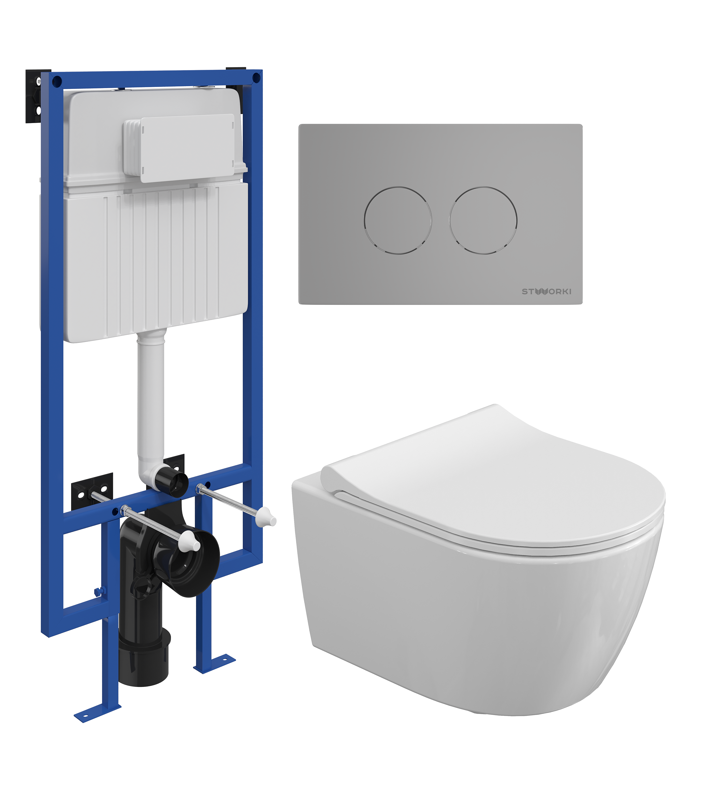Комплект 4 в 1 Унитаз подвесной STWORKI Ларвик 5512 безободковый + Крышка 530224 + Инсталляция 510162 + Кнопка Хельсинки 500473