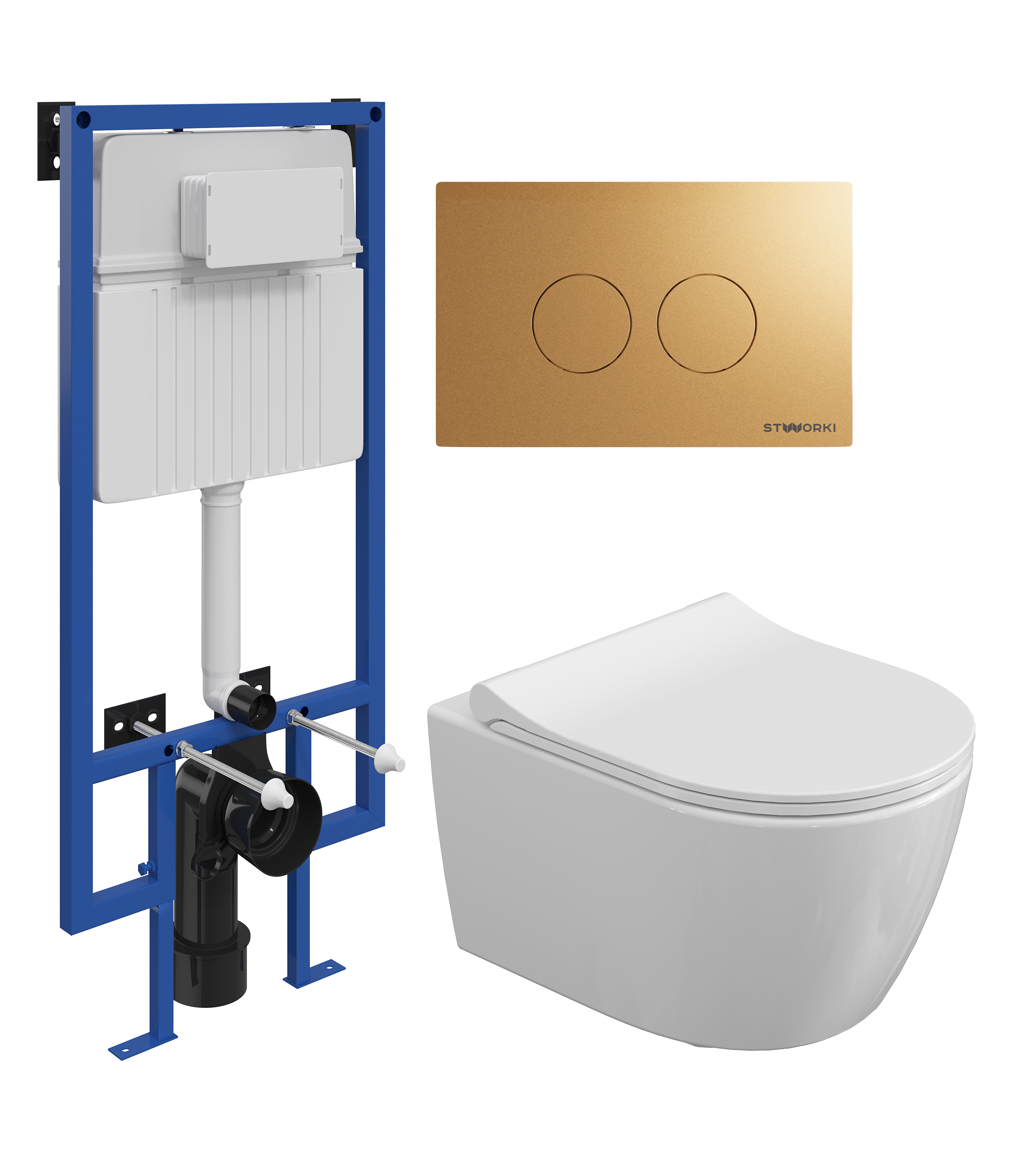 Комплект 4 в 1 Унитаз подвесной STWORKI Ларвик 5512 безободковый + Крышка 530224 + Инсталляция 510162 + Кнопка Хельсинки 500474