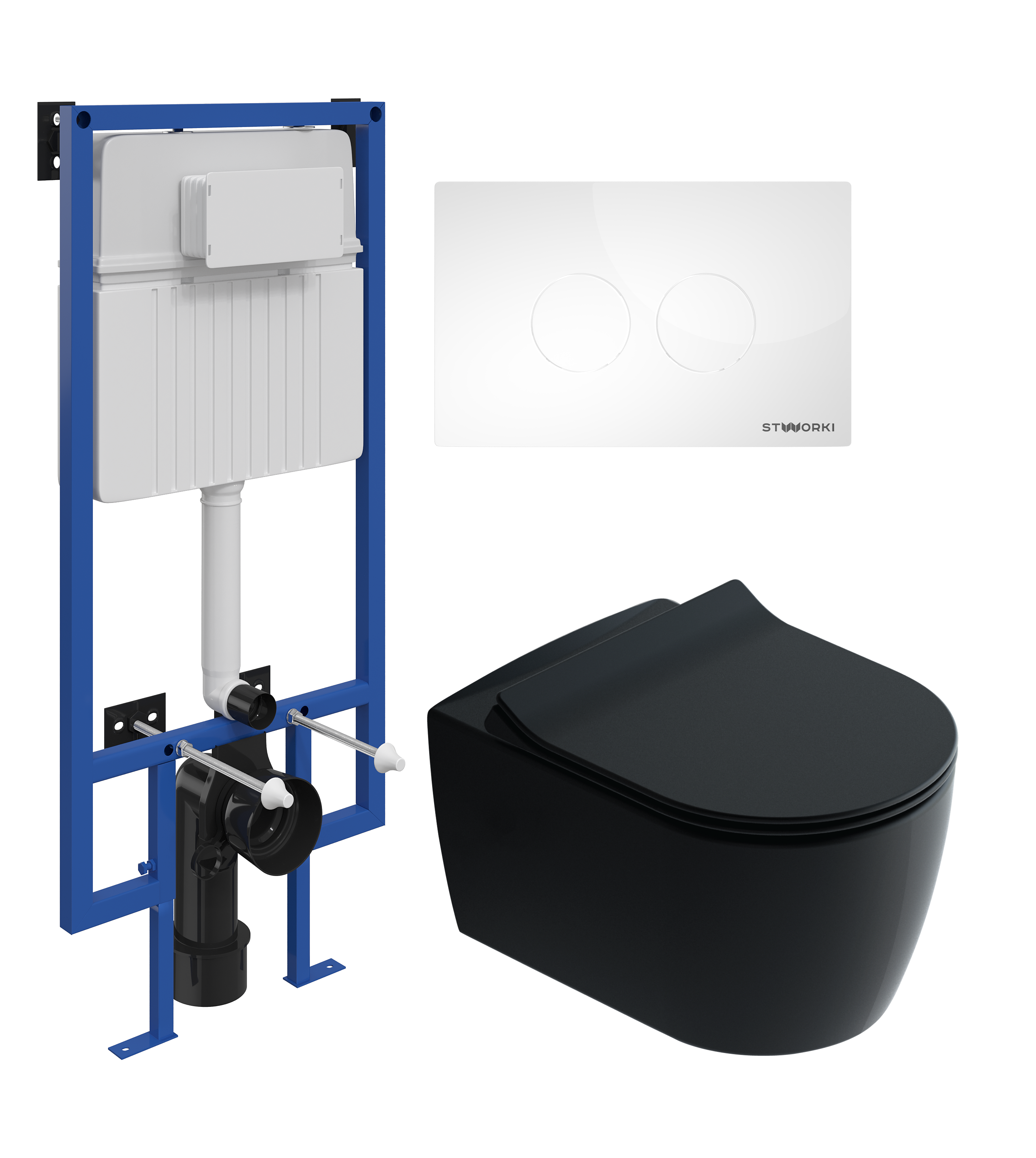Комплект 3 в 1 Унитаз подвесной STWORKI Ноттвиль SETK3104-2616 черный + Инсталляция 510162 + Кнопка Хельсинки 500470
