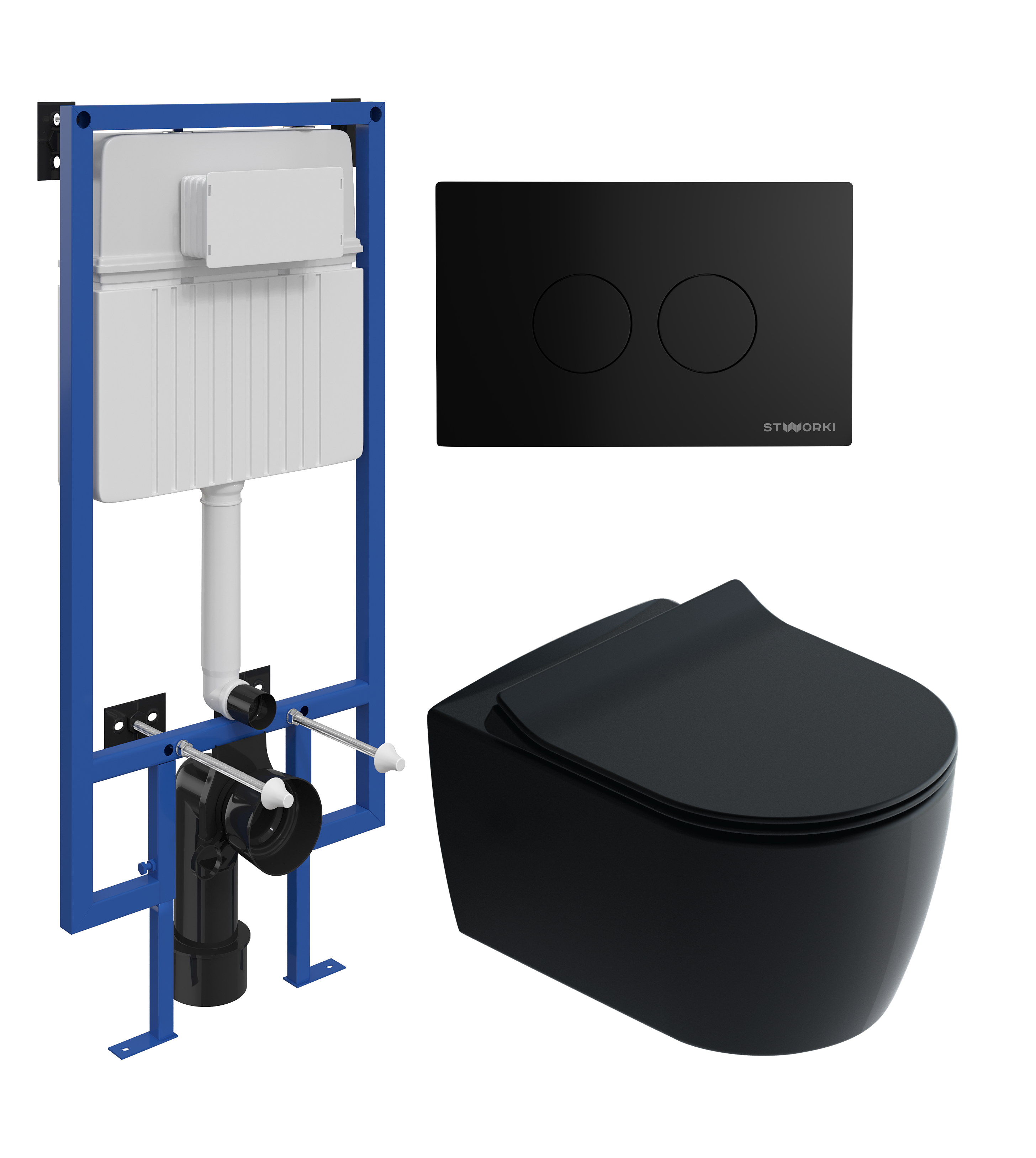 Комплект 3 в 1 Унитаз подвесной STWORKI Ноттвиль SETK3104-2616 черный + Инсталляция 510162 + Кнопка Хельсинки 500471