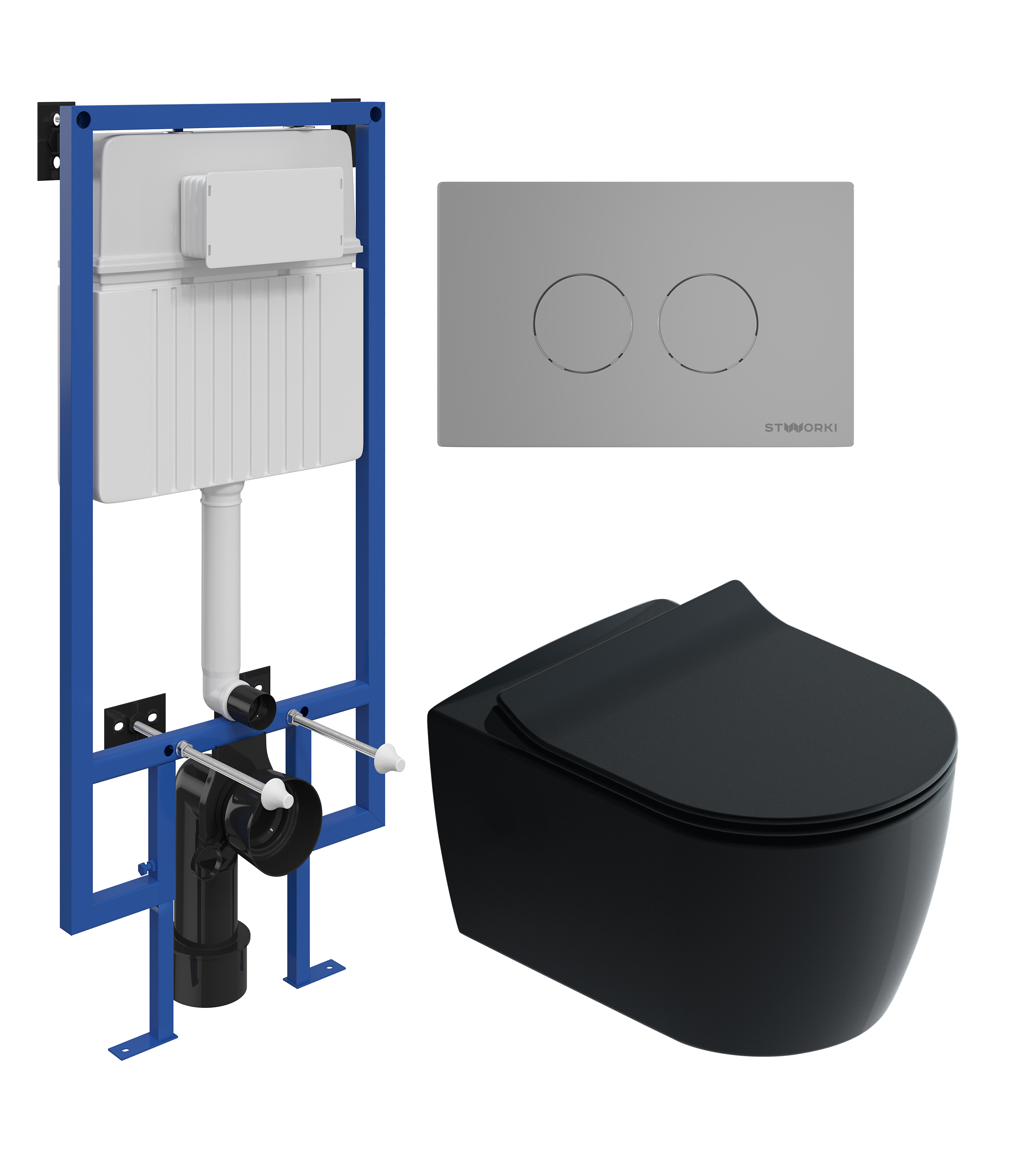 Комплект 3 в 1 Унитаз подвесной STWORKI Ноттвиль SETK3104-2616 черный + Инсталляция 510162 + Кнопка Хельсинки 500473