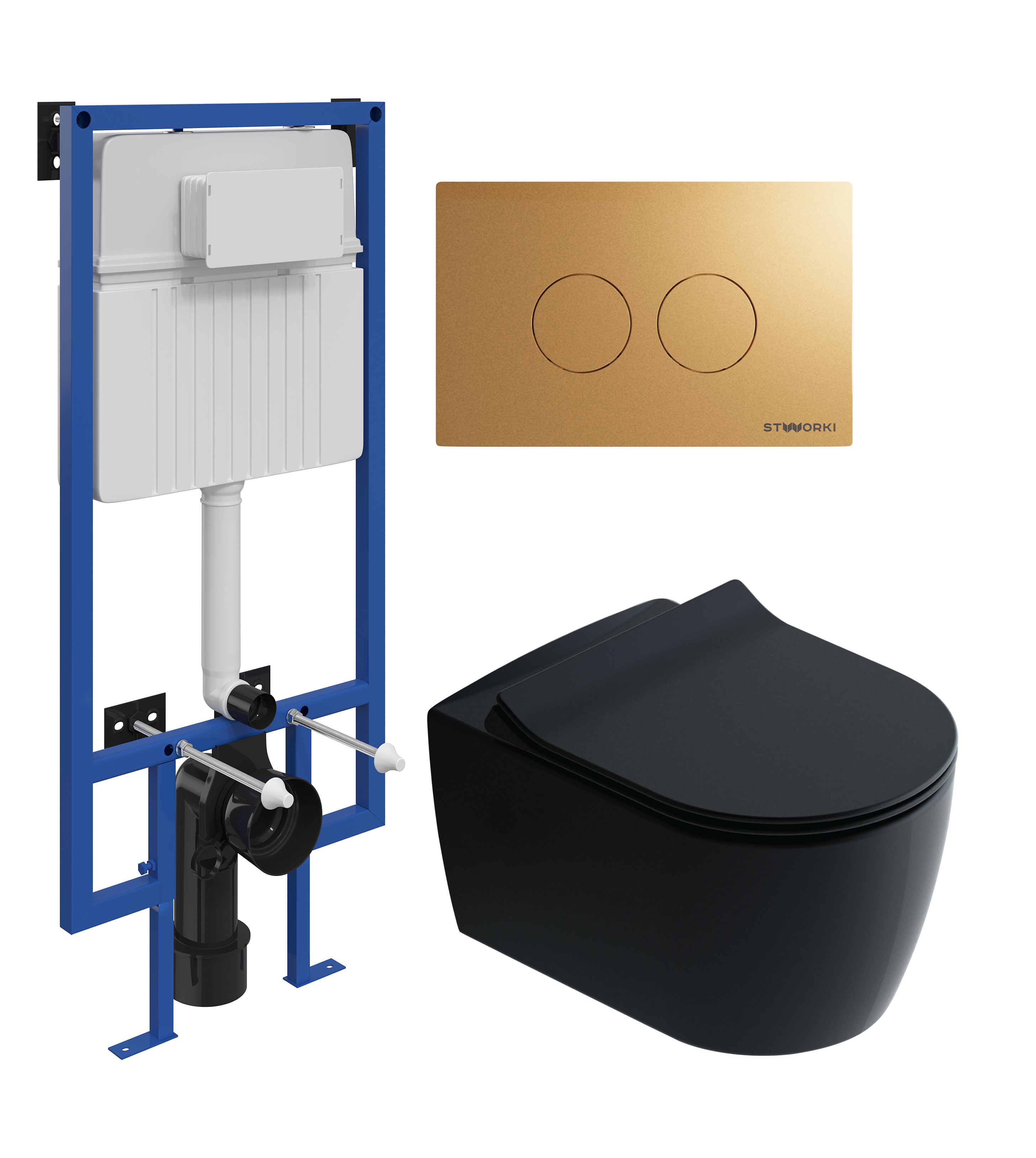 Комплект 3 в 1 Унитаз подвесной STWORKI Ноттвиль SETK3104-2616 черный + Инсталляция 510162 + Кнопка Хельсинки 500474