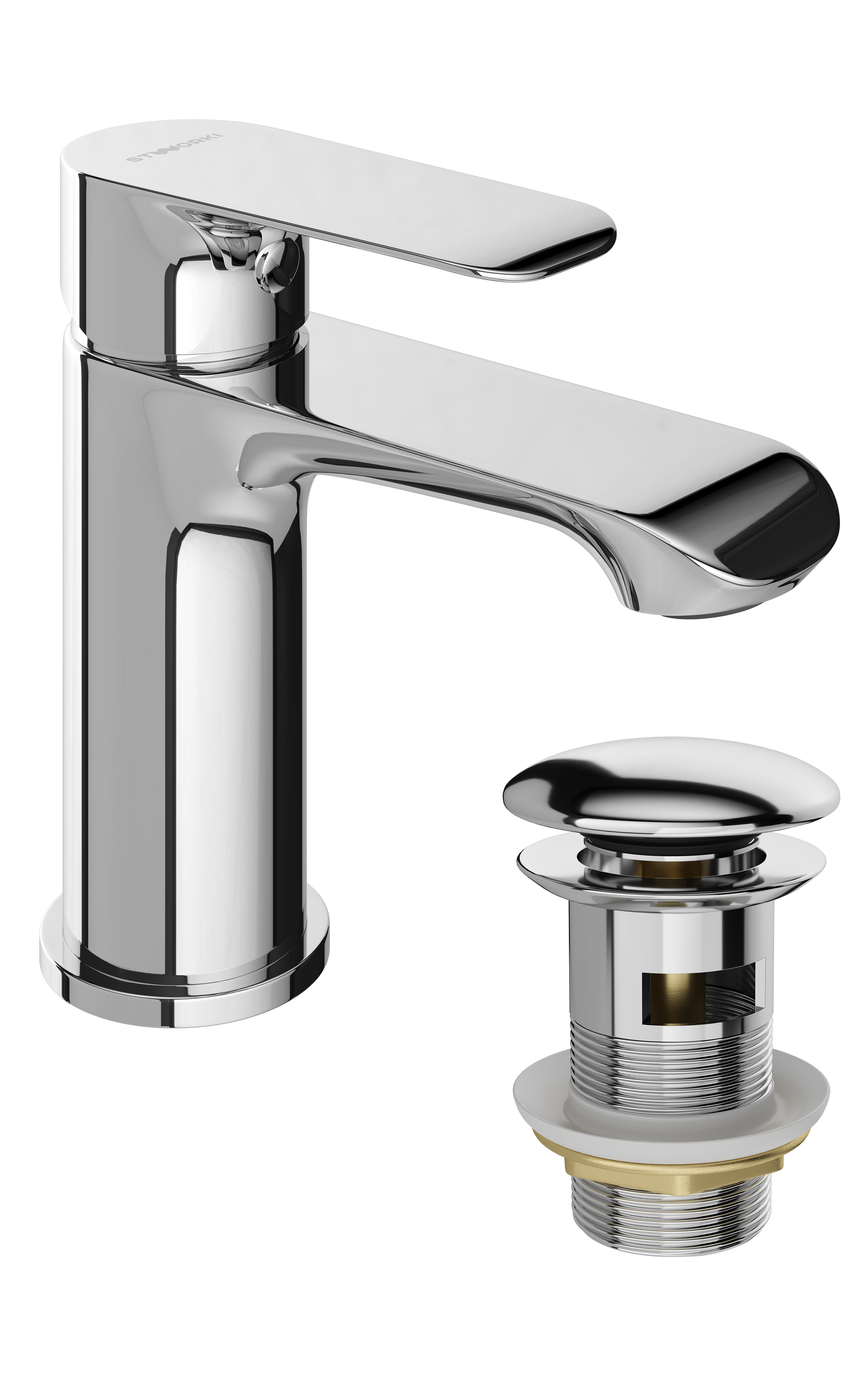 Смеситель для раковины STWORKI Копенгаген S42010CR + донный клапан SW-001CR хром
