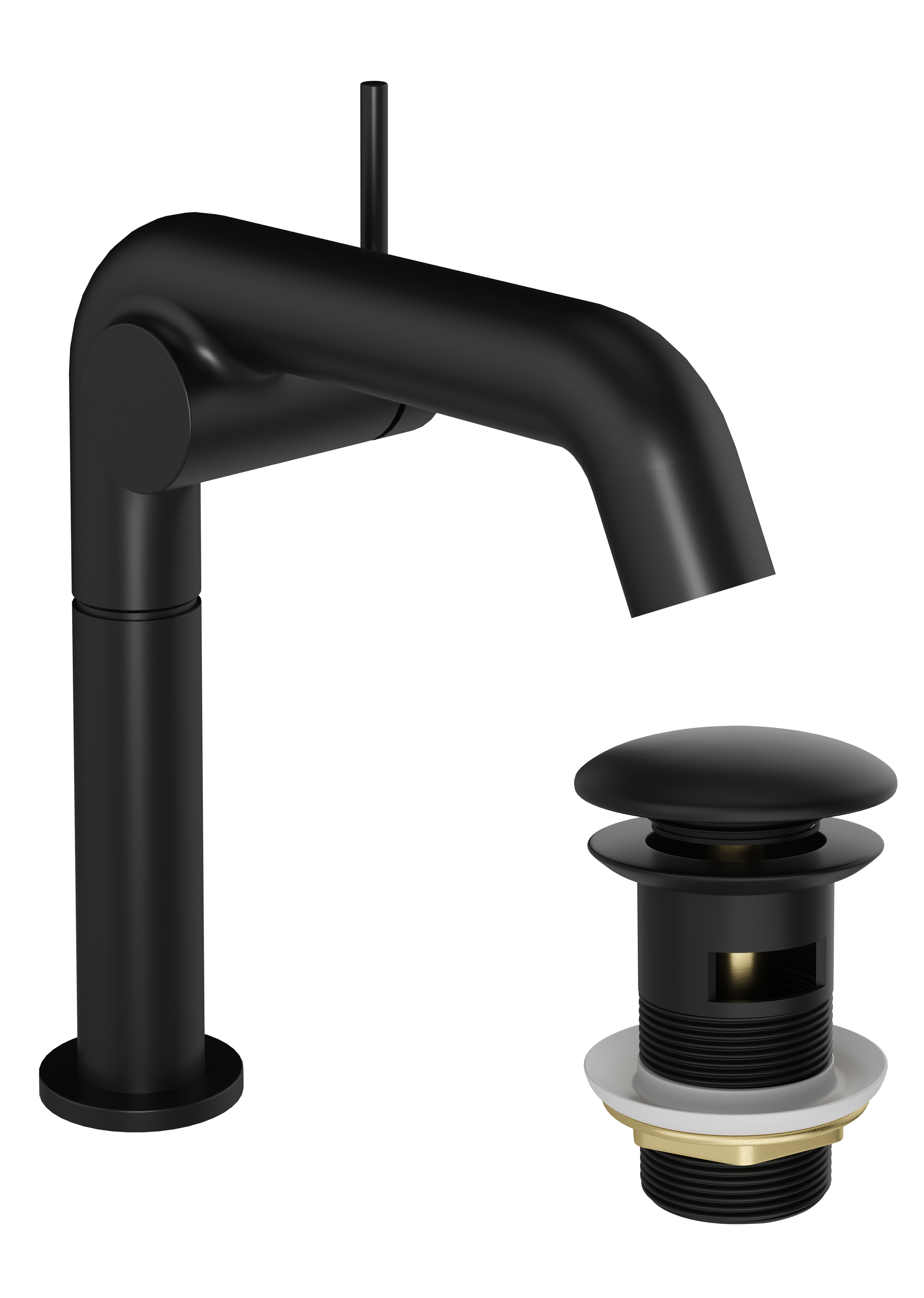 Смеситель для раковины STWORKI Лунд S25010BK + донный клапан SD-001BK матовый черный