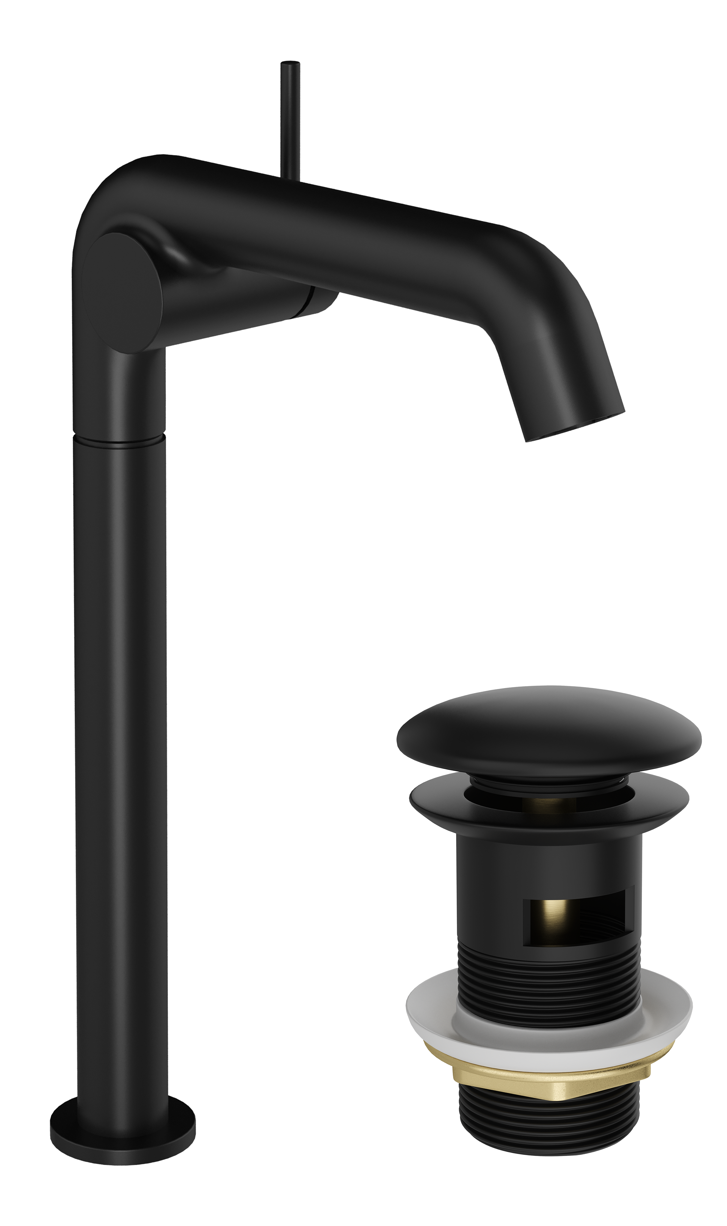 Смеситель для раковины STWORKI Лунд S25025BK + донный клапан SD-001BK матовый черный