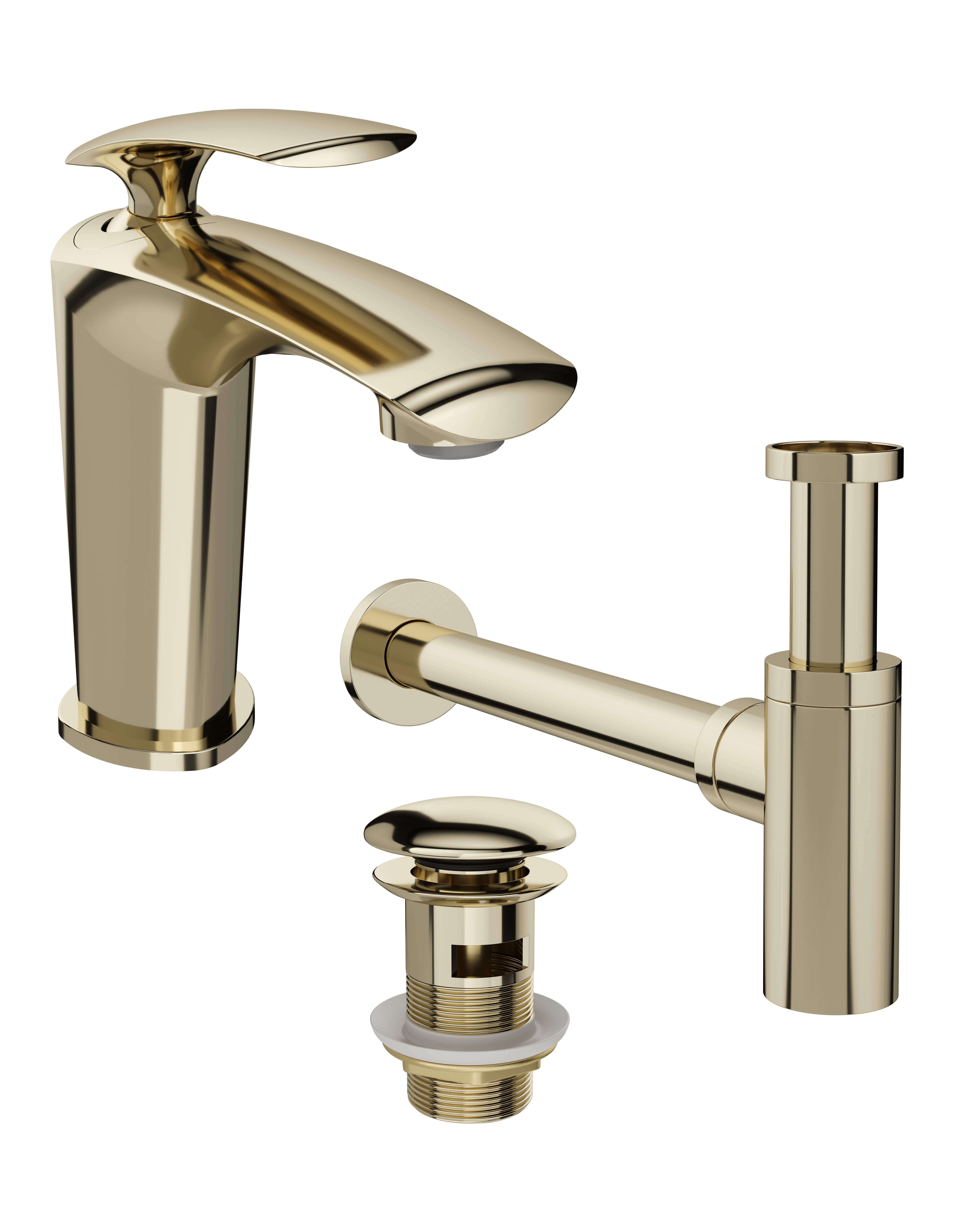 Комплект Смеситель STWORKI Гётеборг S03010GG глянцевое золото + Сифон SD-001GG + Донный клапан SW-001GG