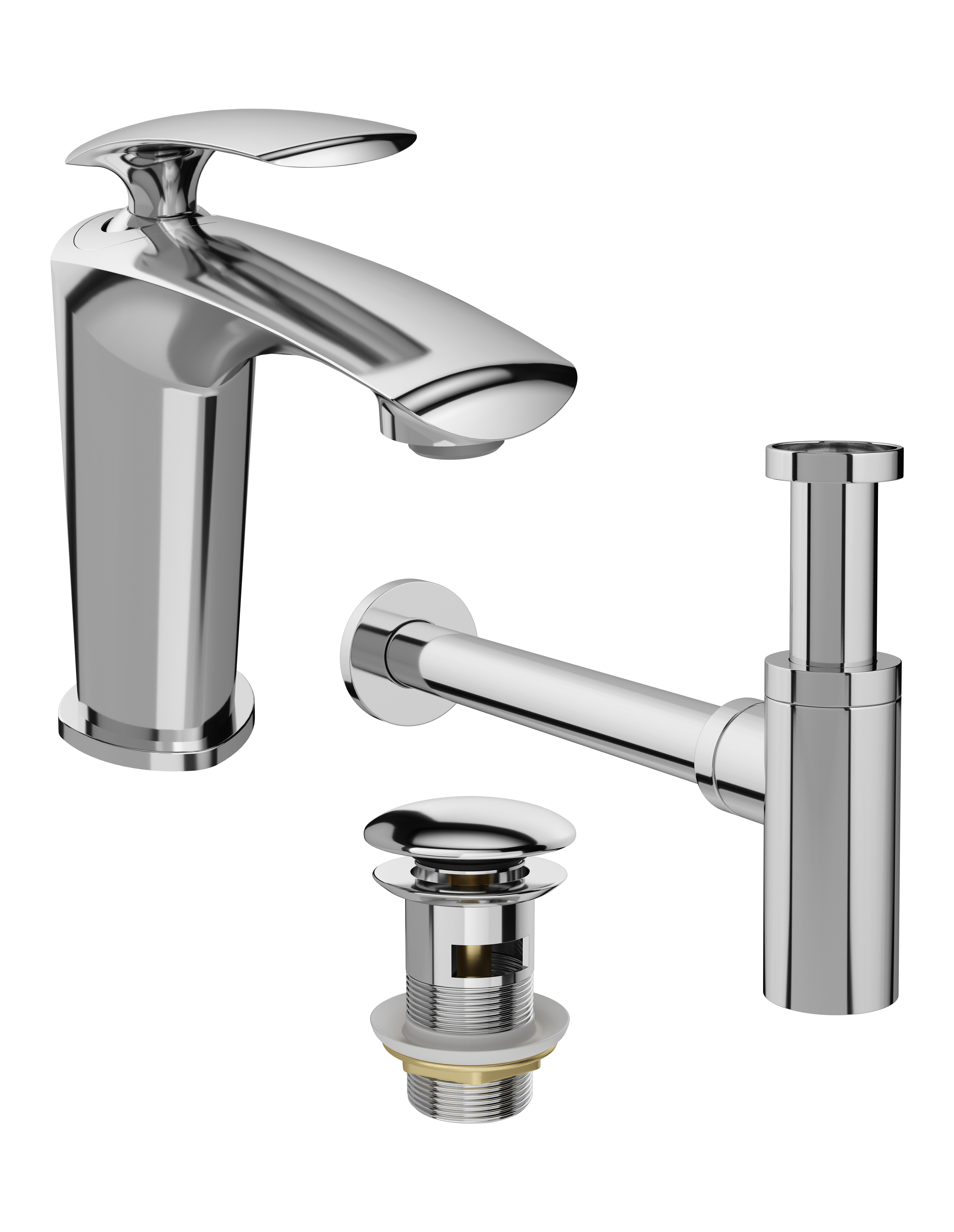 Комплект Смеситель STWORKI Гётеборг S03010CR хром + Сифон SD-001CR + Донный клапан SW-001CR