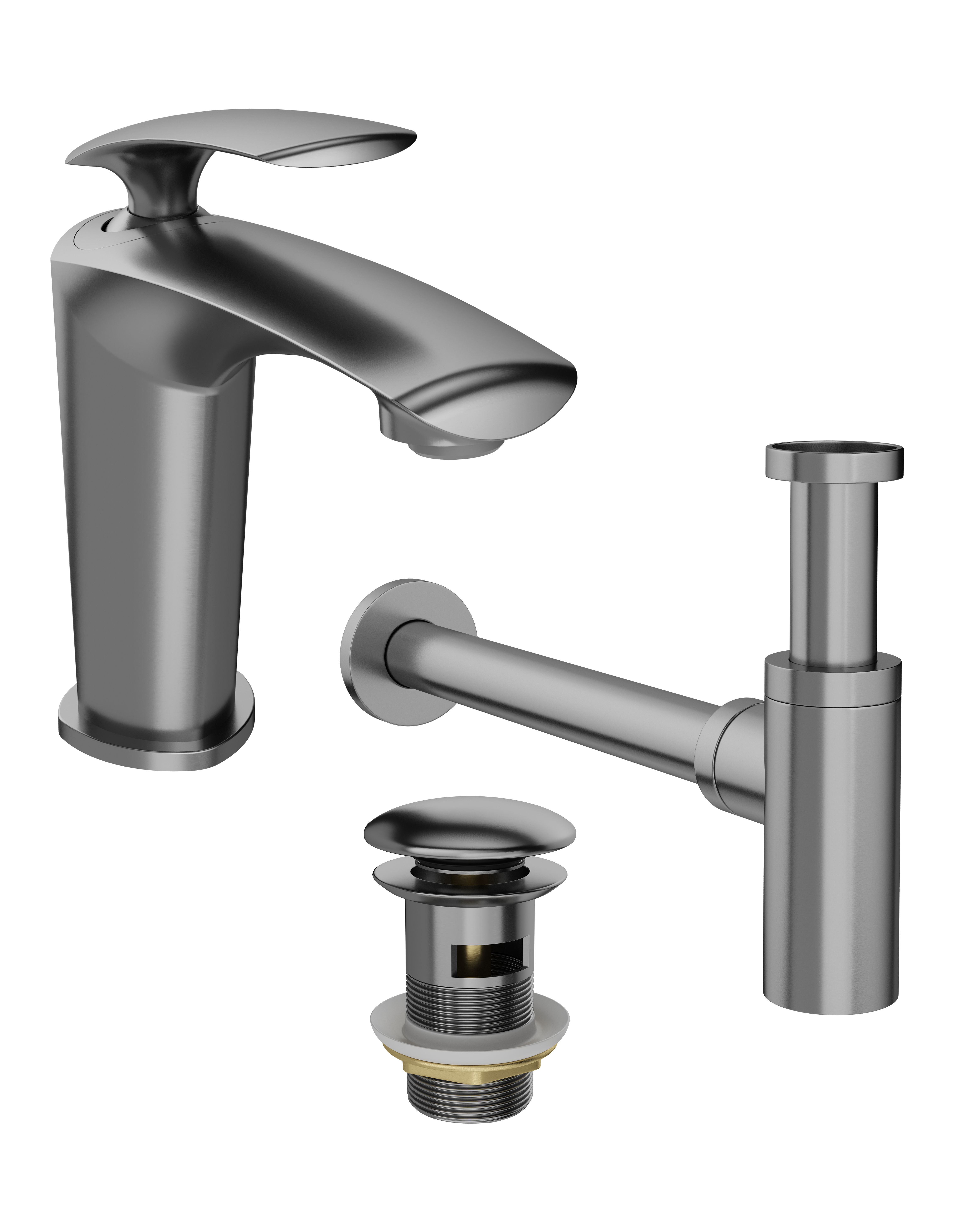 Комплект Смеситель STWORKI Гётеборг S03010GB вороненая сталь + Сифон SD-001GB вороненая сталь + Донный клапан SW-001GB вороненая сталь