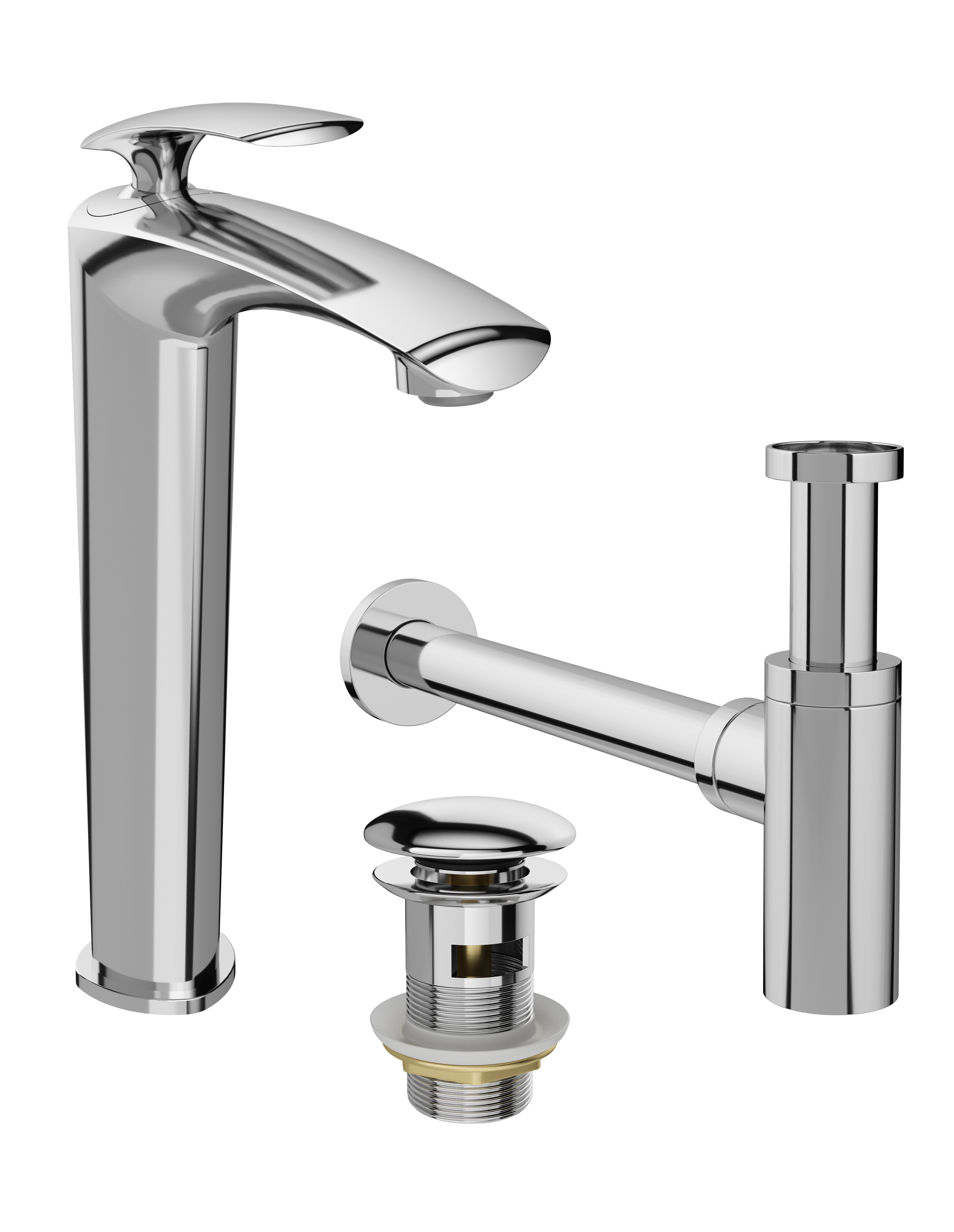 Комплект Смеситель STWORKI Гётеборг S03020CR хром + Сифон SD-001CR хром + Донный клапан SW-001CR хром