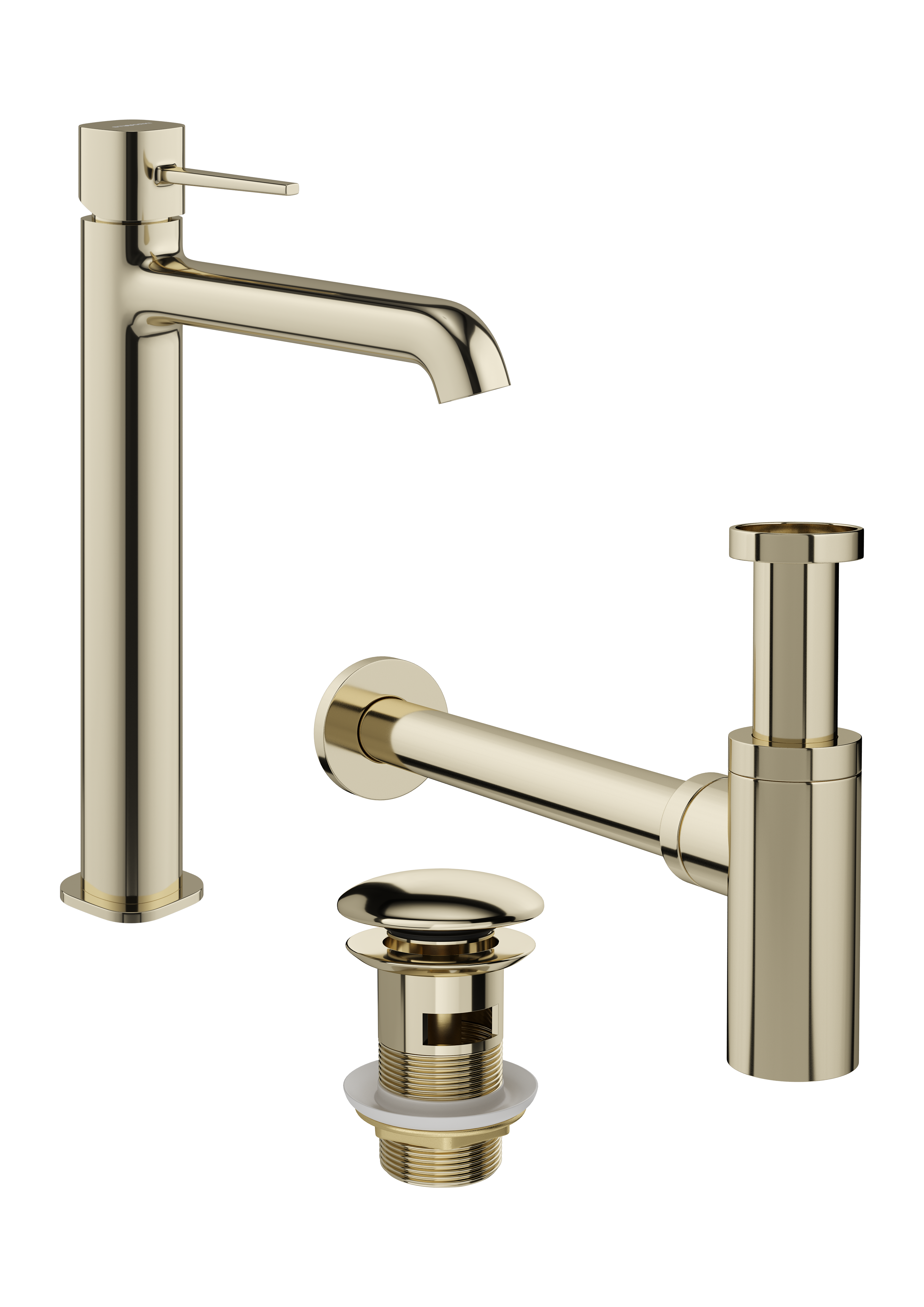 Комплект Смеситель STWORKI Эстерсунд S31020GG глянцевое золото + Сифон SD-001GG + Донный клапан SW-001GG