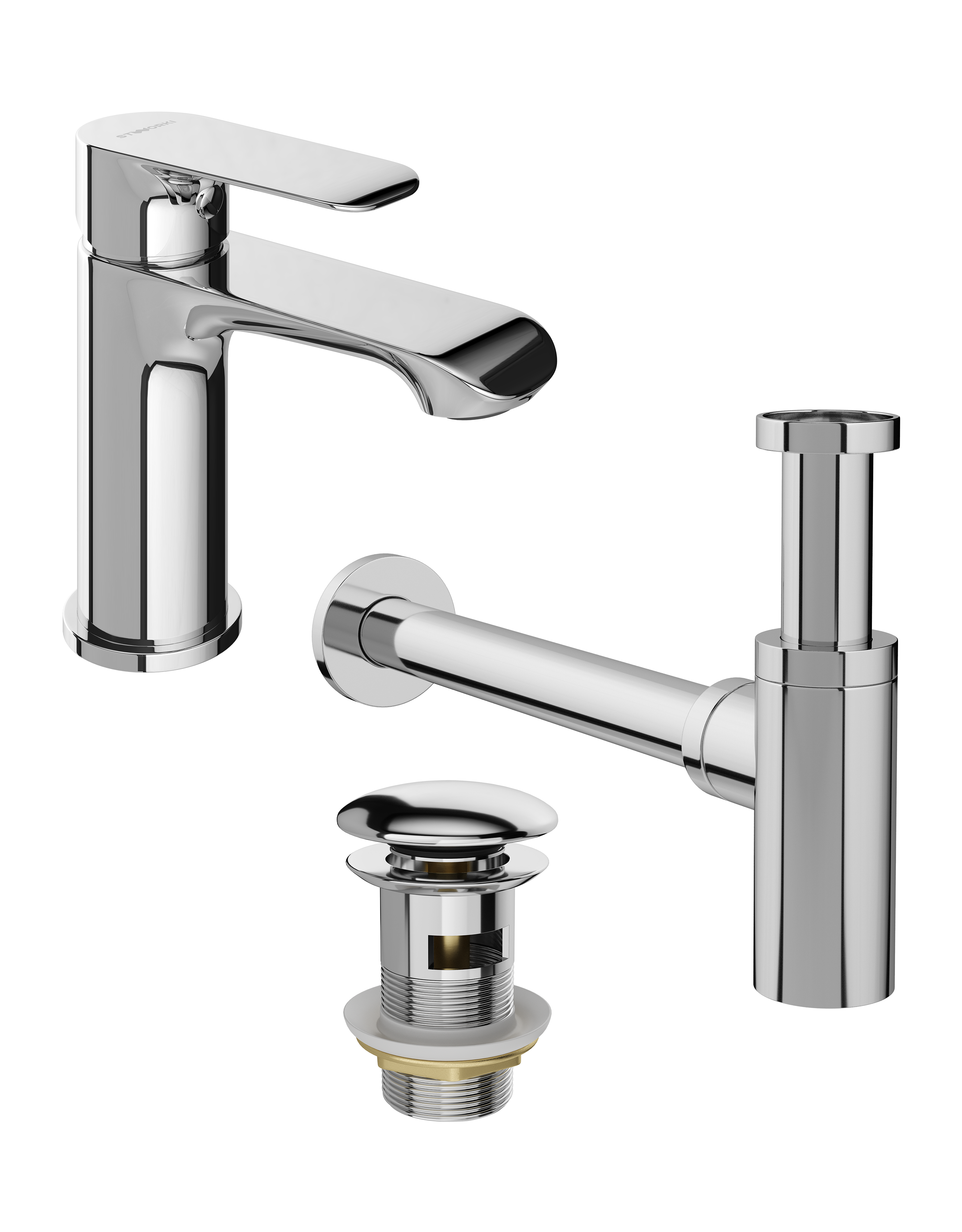 Комплект Смеситель STWORKI Копенгаген S42010CR + Сифон SD-001CR + Донный клапан SW-001CR