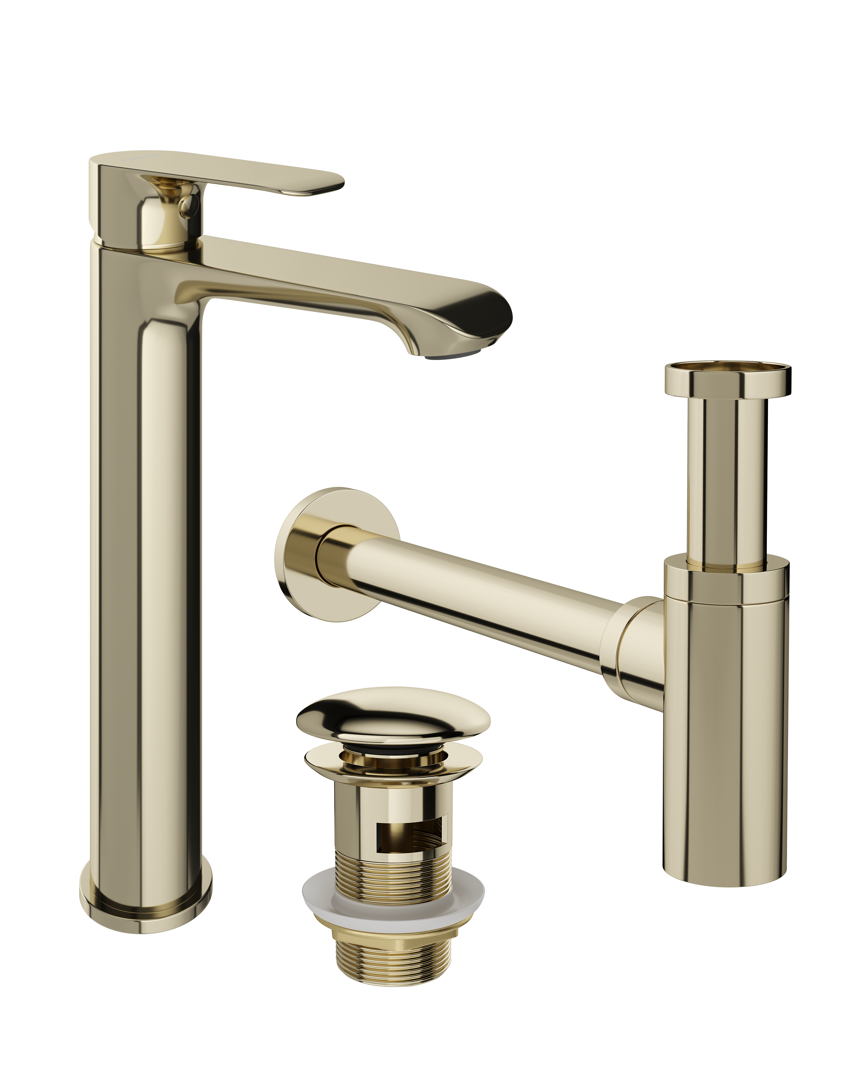 Комплект Смеситель STWORKI Копенгаген S42020GG глянцевое золото + Сифон SD-001GG + Донный клапан SW-001GG