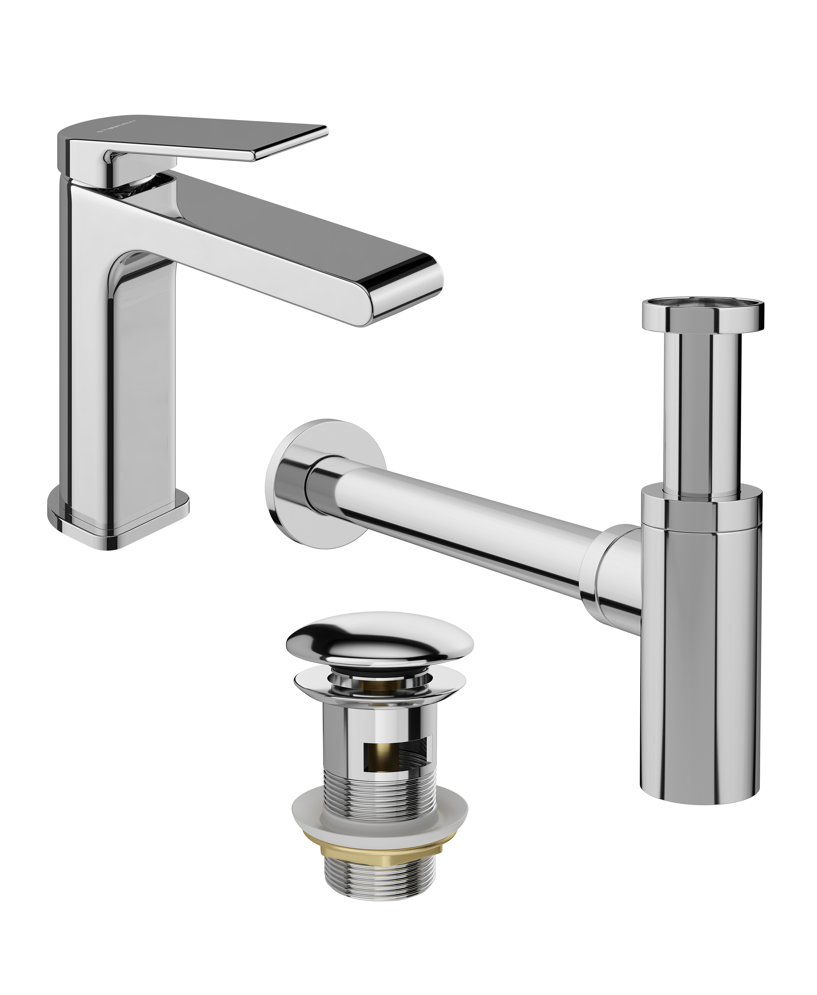 Комплект Смеситель STWORKI Ольборг S20010CR + Сифон SD-001CR + Донный клапан SW-001CR
