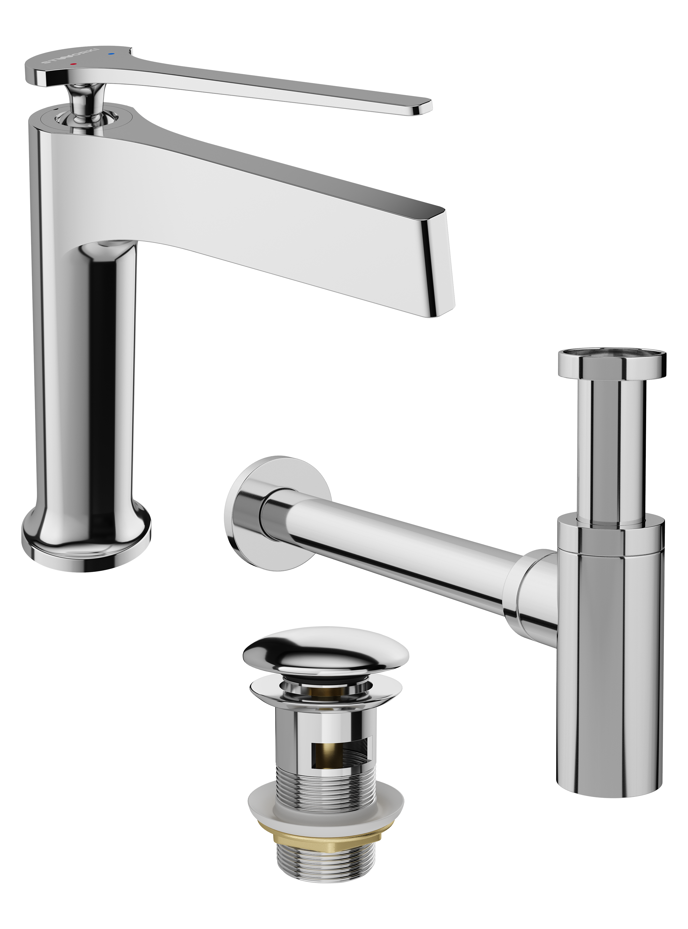 Комплект Смеситель STWORKI Аулум S06010CR хром + Сифон SD-001CR хром + Донный клапан SW-001CR хром