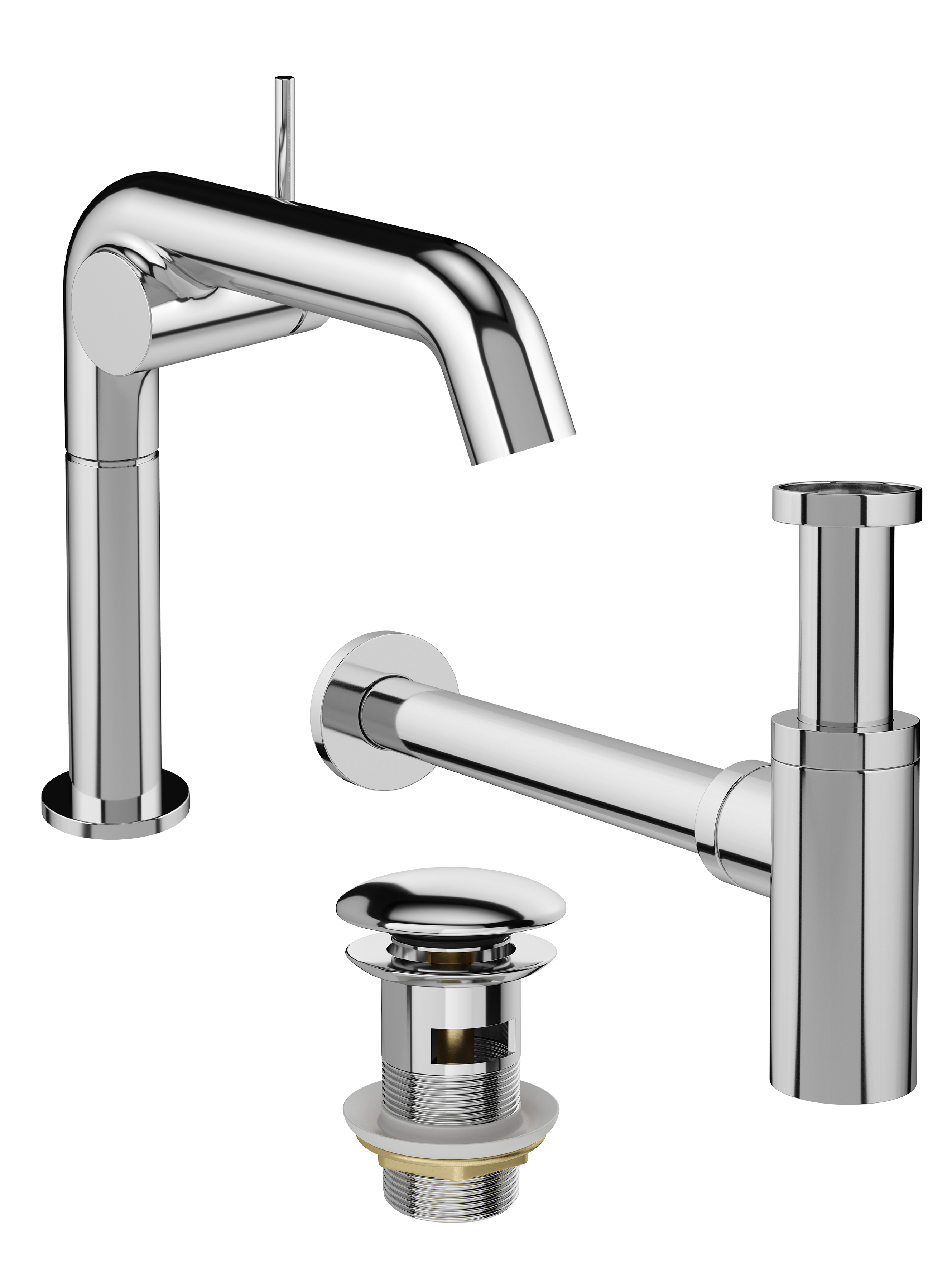 Комплект Смеситель STWORKI Лунд S25010CR хром + Сифон SD-001CR хром + Донный клапан SW-001CR хром