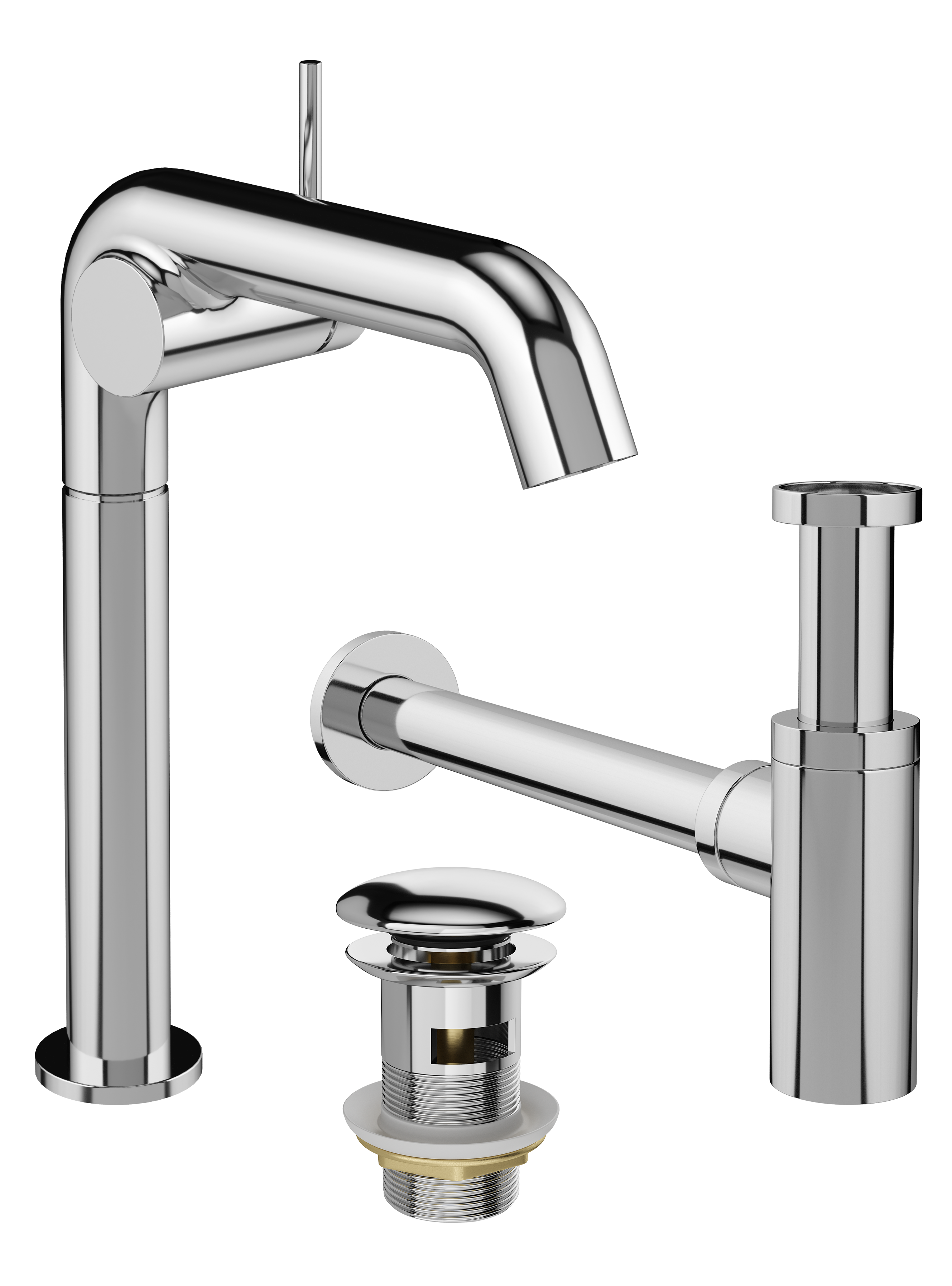 Комплект Смеситель STWORKI Лунд S25020CR хром + Сифон SD-001CR хром + Донный клапан SW-001CR хром