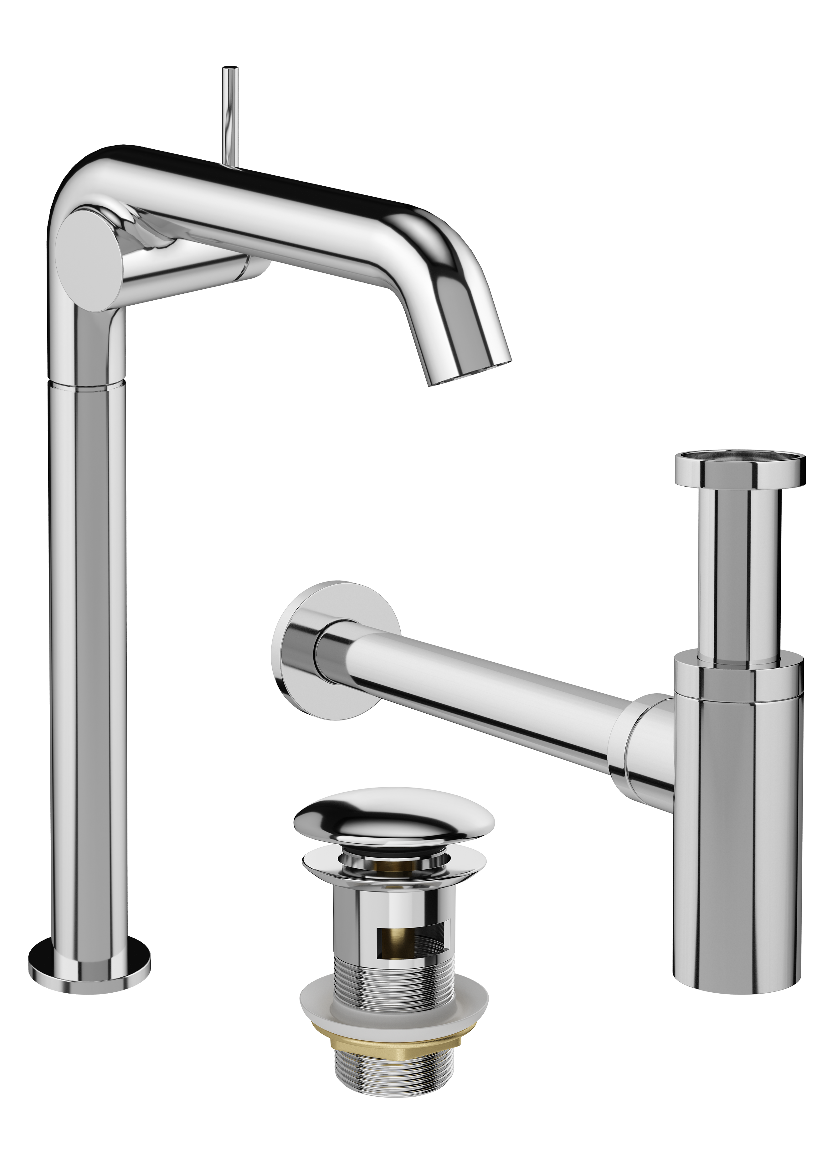 Комплект Смеситель STWORKI Лунд S25025CR хром + Сифон SD-001CR хром + Донный клапан SW-001CR хром