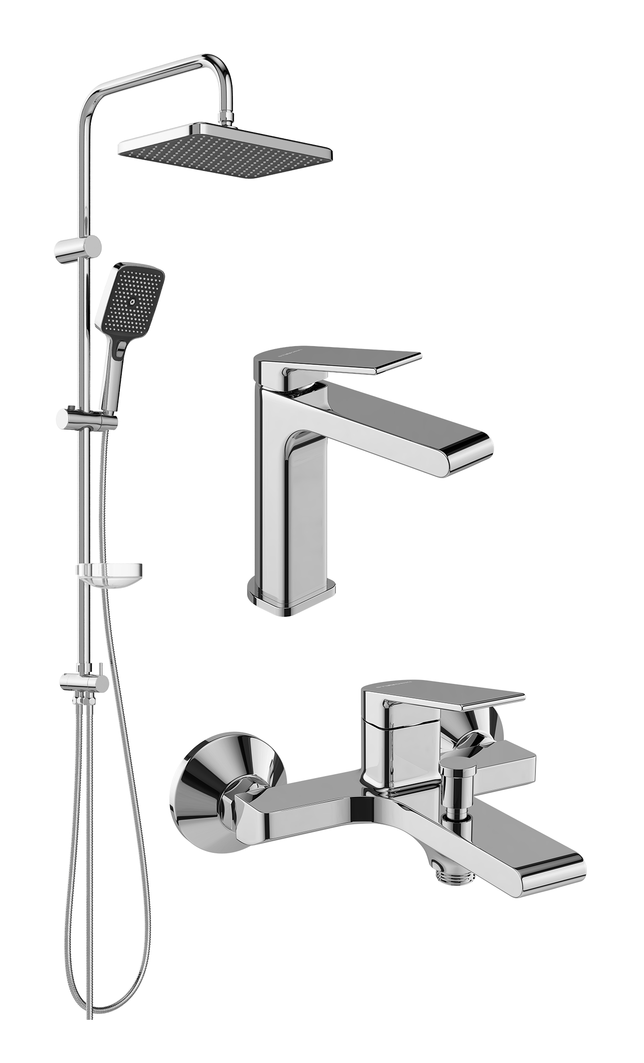 Комплект для ванной Смеситель STWORKI Ольборг S20010CR хром + Стойка Вестерос S26180CR хром + Смеситель S20100CR хром