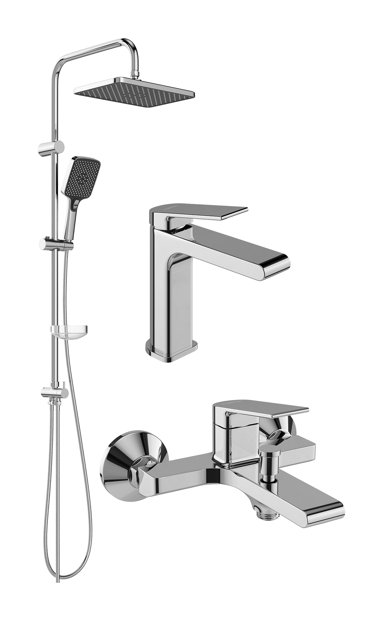 Комплект для ванной Смеситель STWORKI Ольборг S20010CR хром + Стойка Колдинг S32180CR хром + Смеситель S20100CR хром
