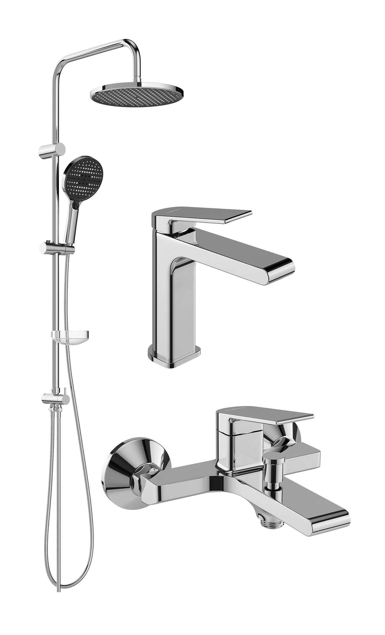 Комплект для ванной Смеситель STWORKI Ольборг S20010CR хром + Стойка Хальмстад S15180CR + Смеситель S20100CR хром