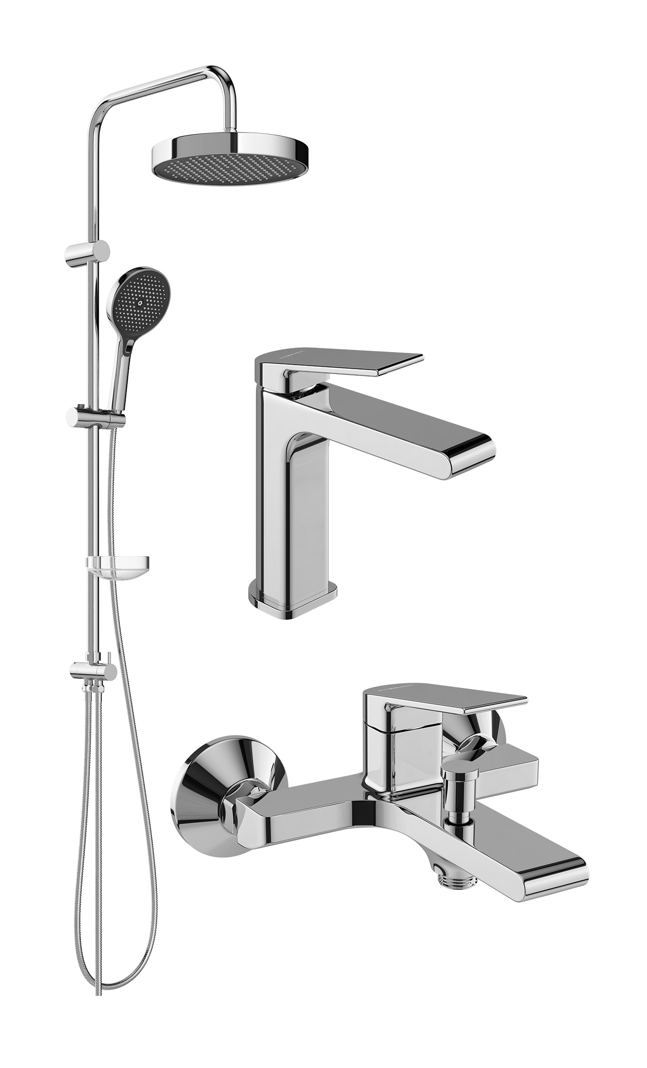 Комплект для ванной Смеситель STWORKI Ольборг S20010CR хром + Стойка Монтре S30180CR + Смеситель S20100CR хром