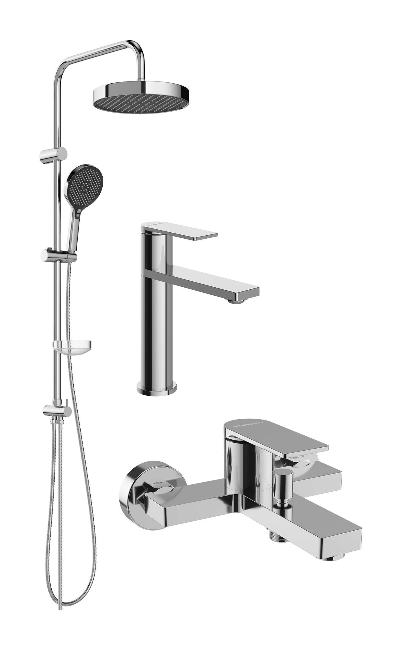 Комплект для ванной Смеситель STWORKI Олланд S01010CR хром + Стойка Молде S23180CR хром + Смеситель S01100CR хром