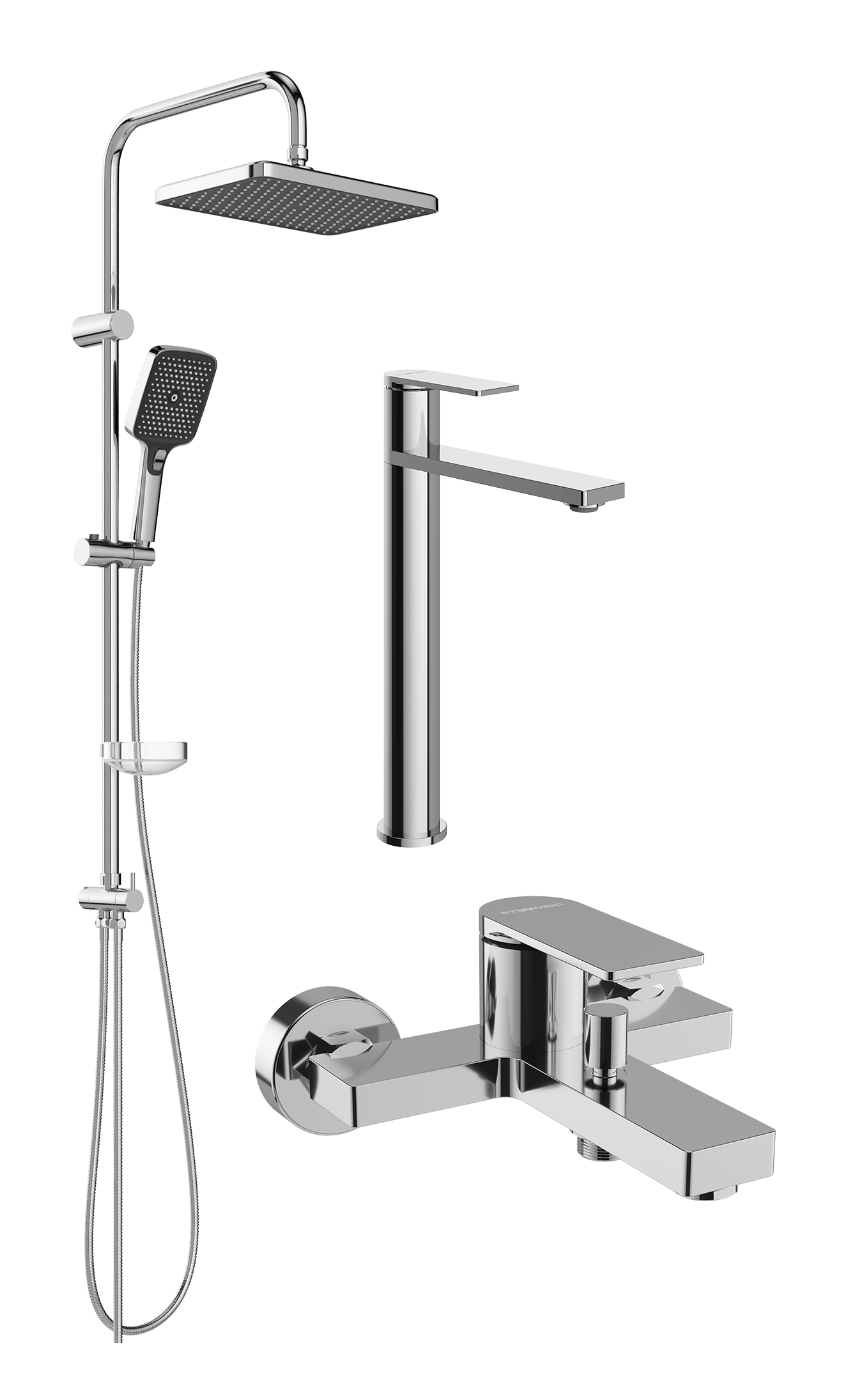 Комплект для ванной Смеситель STWORKI Олланд S01020CR хром + Стойка Вестерос S26180CR хром + Смеситель S01100CR хром