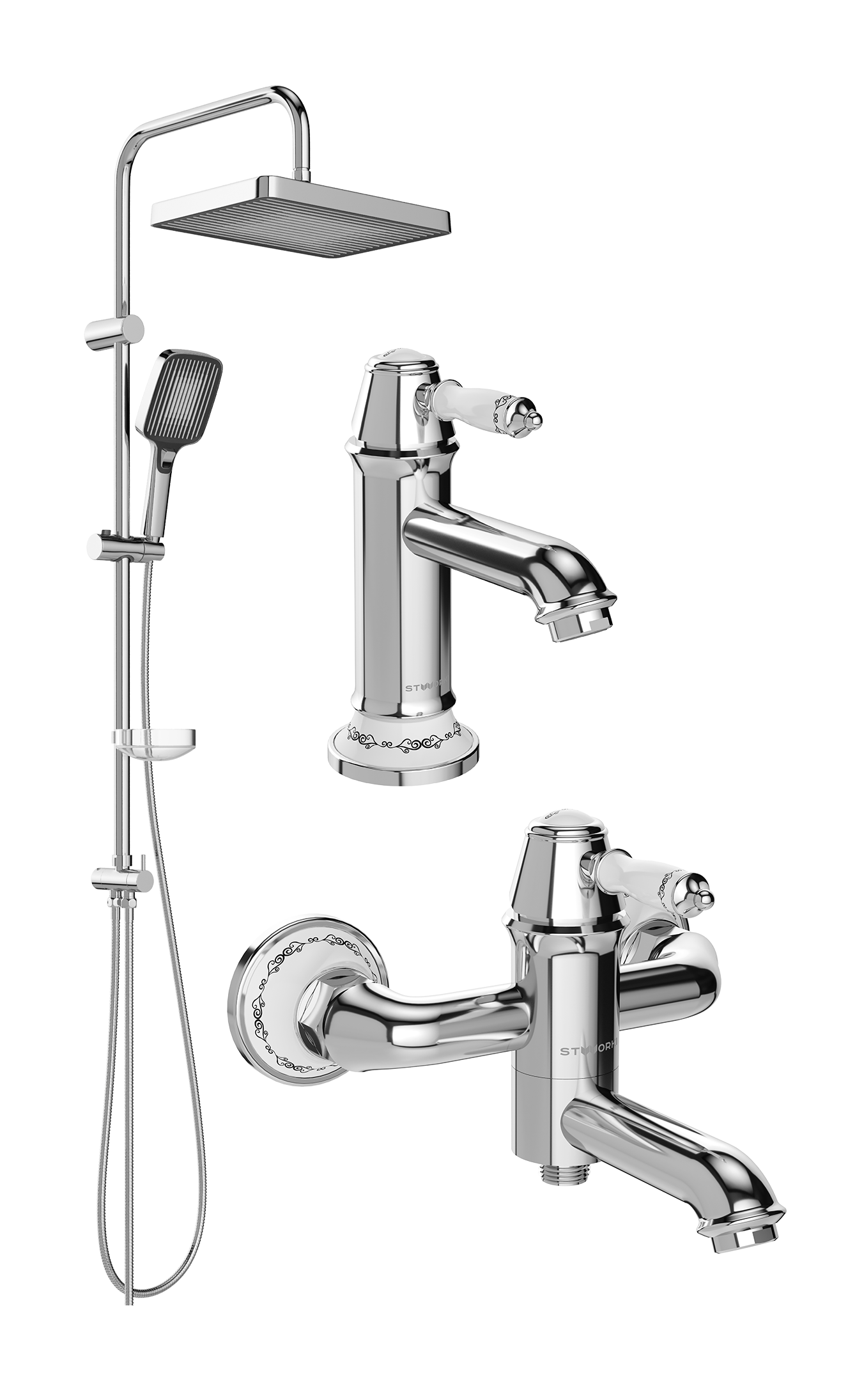 Комплект для ванной Смеситель STWORKI Свендборг S02010CR хром + Стойка Берген S21180CR хром + Смеситель S02100CR хром