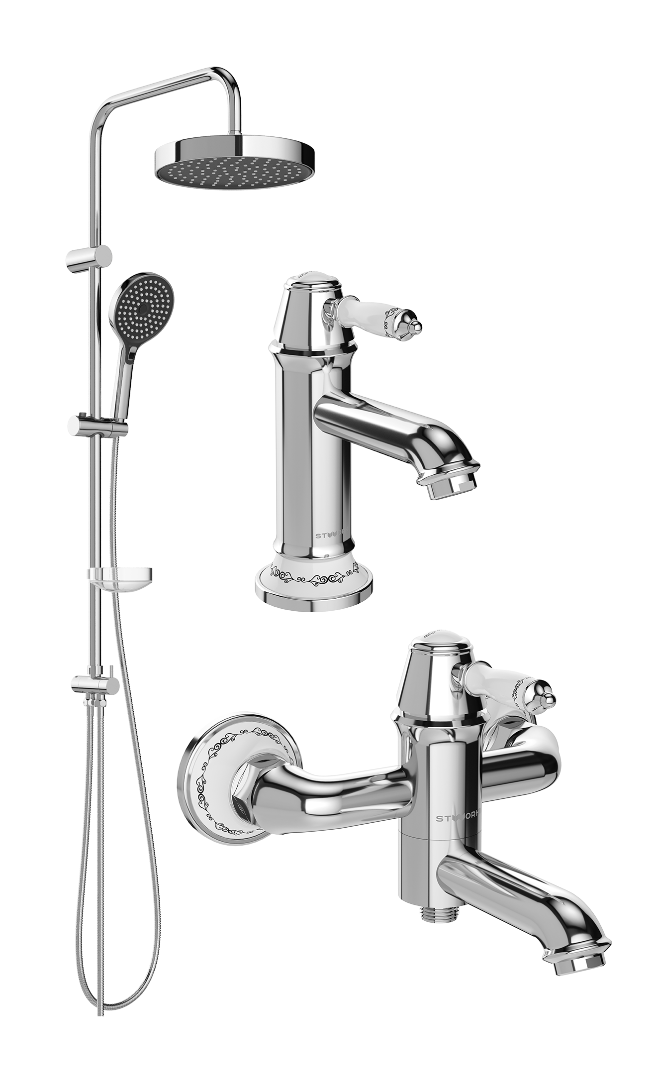 Комплект для ванной Смеситель STWORKI Свендборг S02010CR хром + Стойка Хельсингборг S18180CR хром + Смеситель S02100CR хром