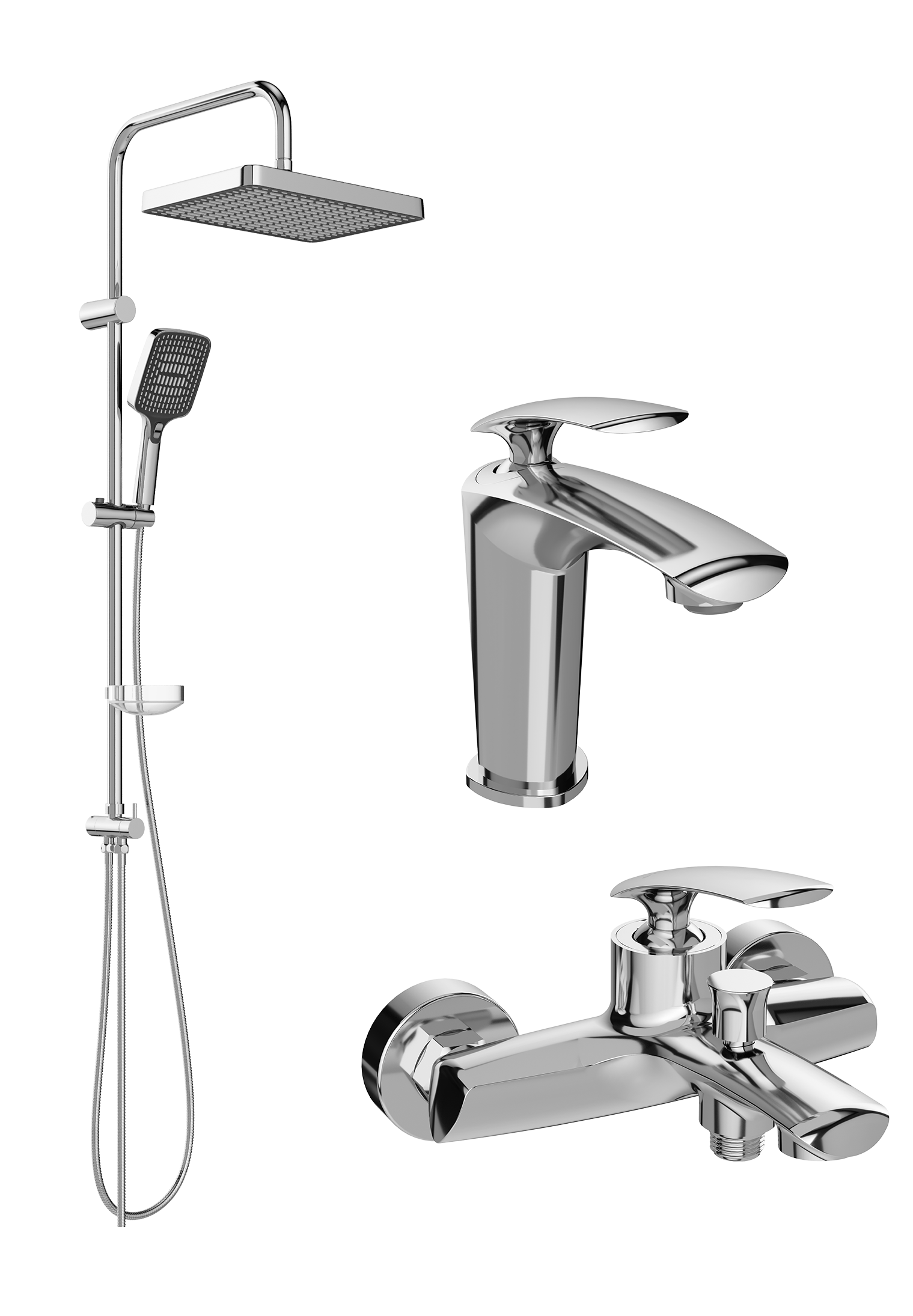 Комплект для ванной Смеситель STWORKI Гётеборг S03010CR, хром + Стойка Хадстен S17180CR, хром + Смеситель S03100CR, хром