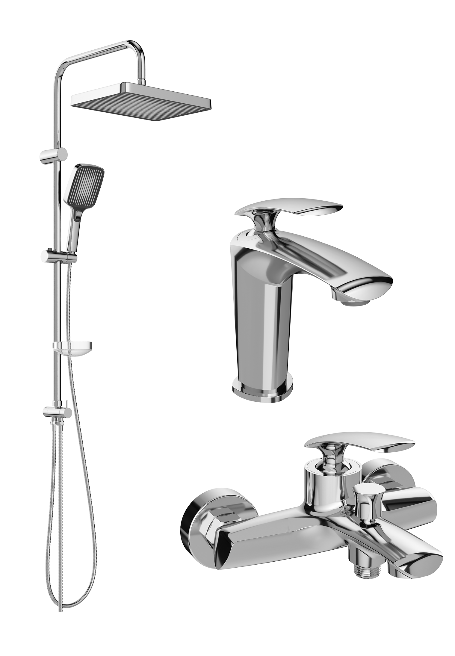 Комплект для ванной Смеситель STWORKI Гётеборг S03010CR, хром + Стойка Берген S21180CR, хром + Смеситель S03100CR, хром