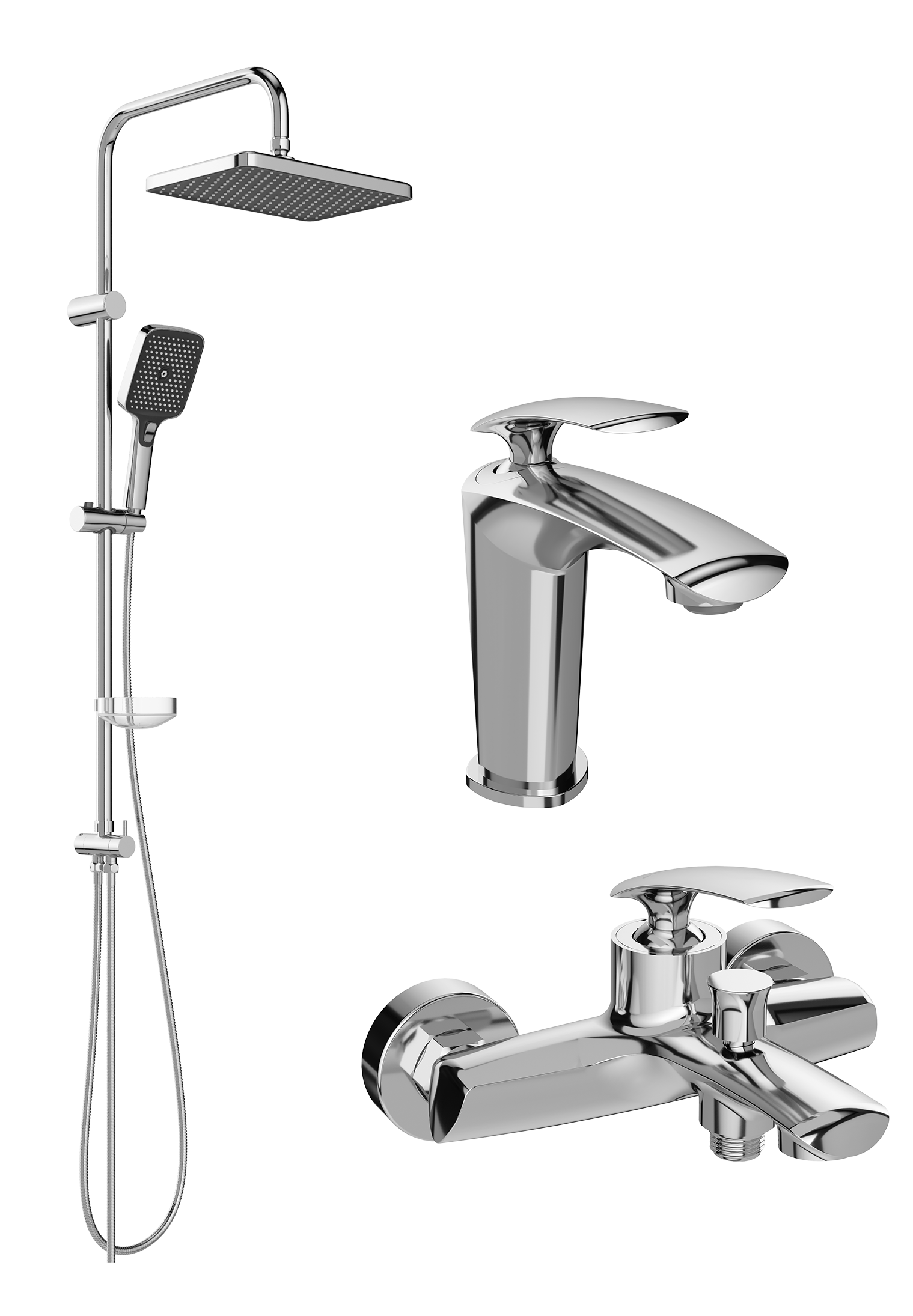 Комплект для ванной Смеситель STWORKI Гётеборг S03010CR, хром + Стойка Вестерос S26180CR, хром + Смеситель S03100CR, хром