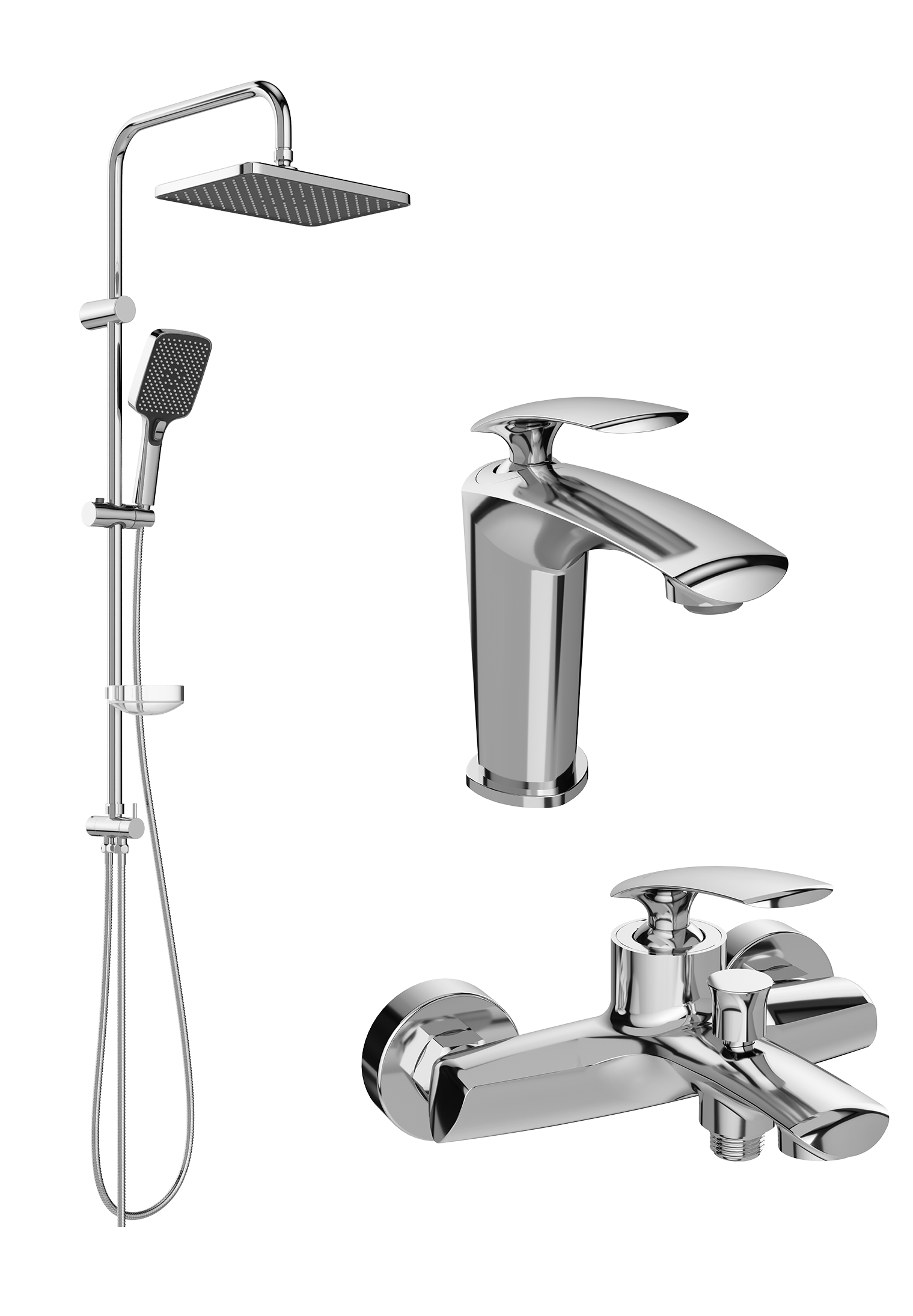 Комплект для ванной Смеситель STWORKI Гётеборг S03010CR, хром + Стойка Колдинг S32180CR, хром + Смеситель S03100CR, хром