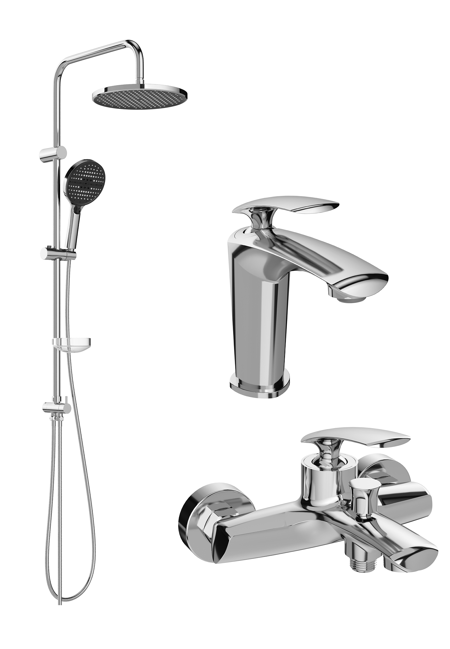 Комплект для ванной Смеситель STWORKI Гётеборг S03010CR хром + Стойка Хальмстад S15180CR хром + Смеситель S03100CR хром