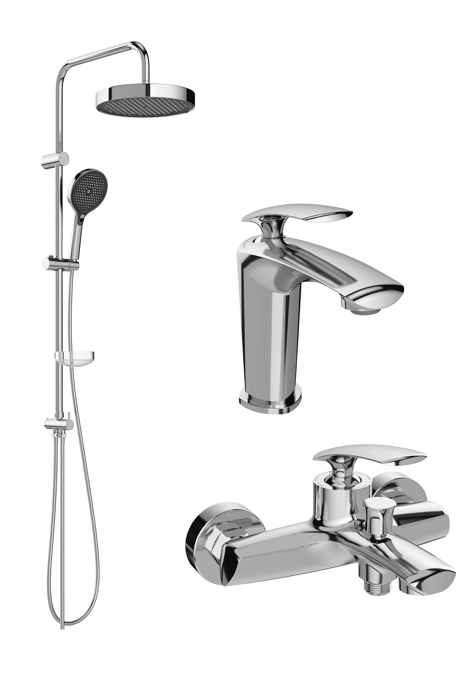 Комплект для ванной Смеситель STWORKI Гётеборг S03010CR, хром + Стойка Монтре S30180CR + Смеситель S03100CR, хром